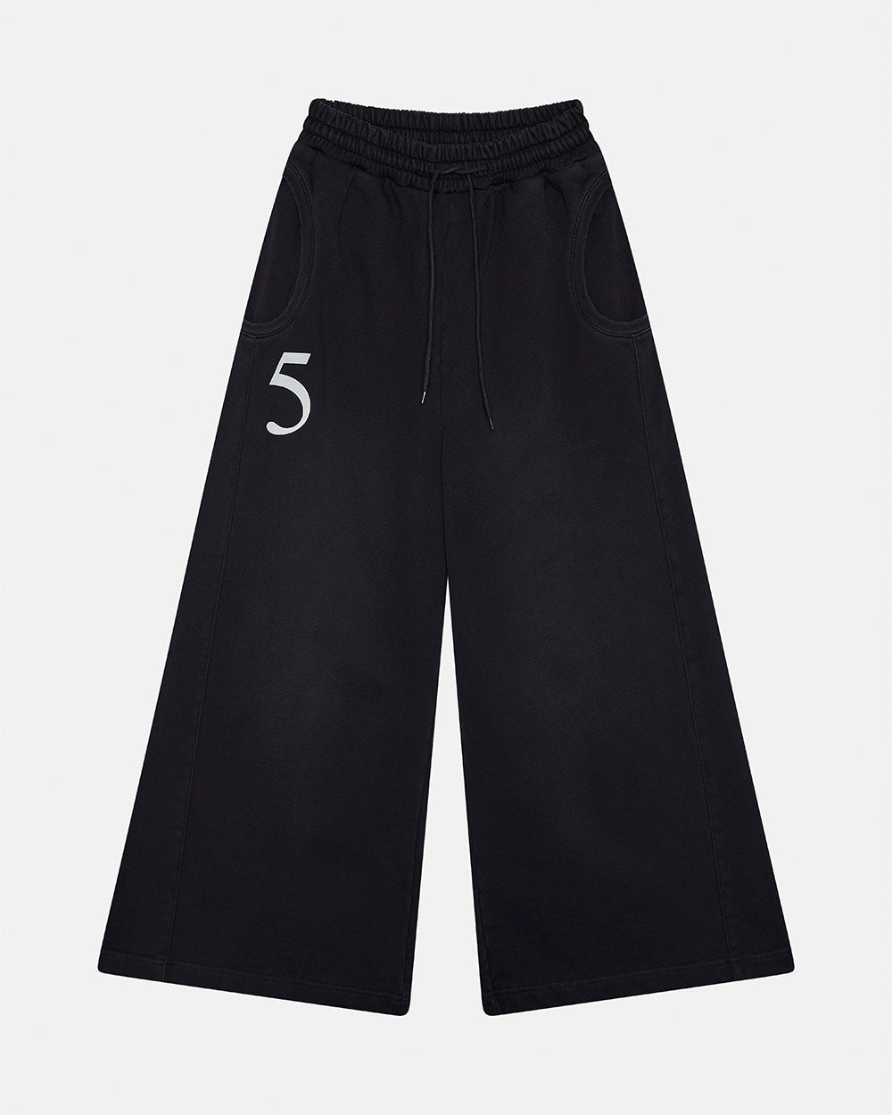 NIA SET SWEATPANTS BLACK - black wide-leg sweatpants, front view - Cold Culture #packshot