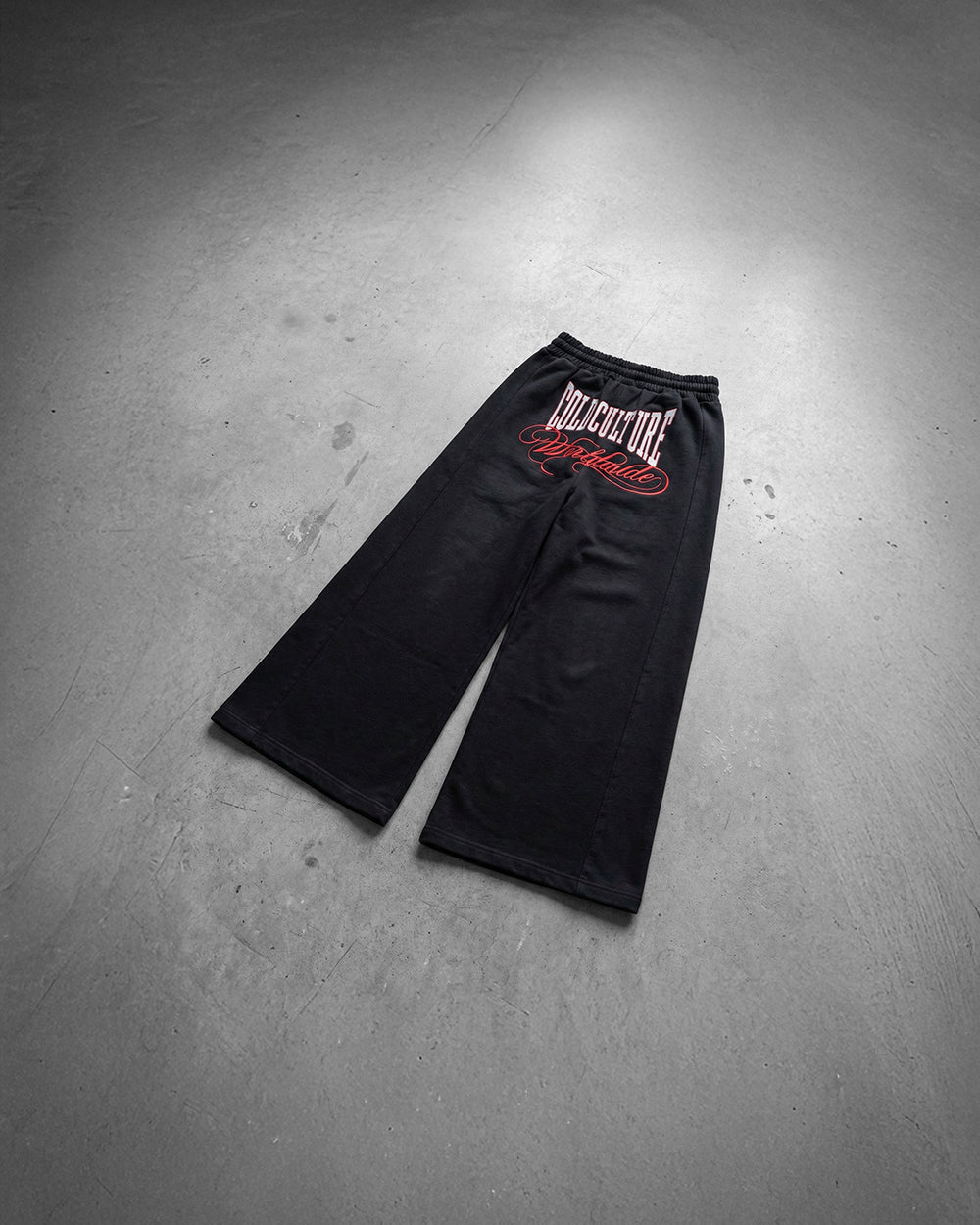 NIA SET SWEATPANTS BLACK - black wide-leg sweatpants, flat lay - Cold Culture