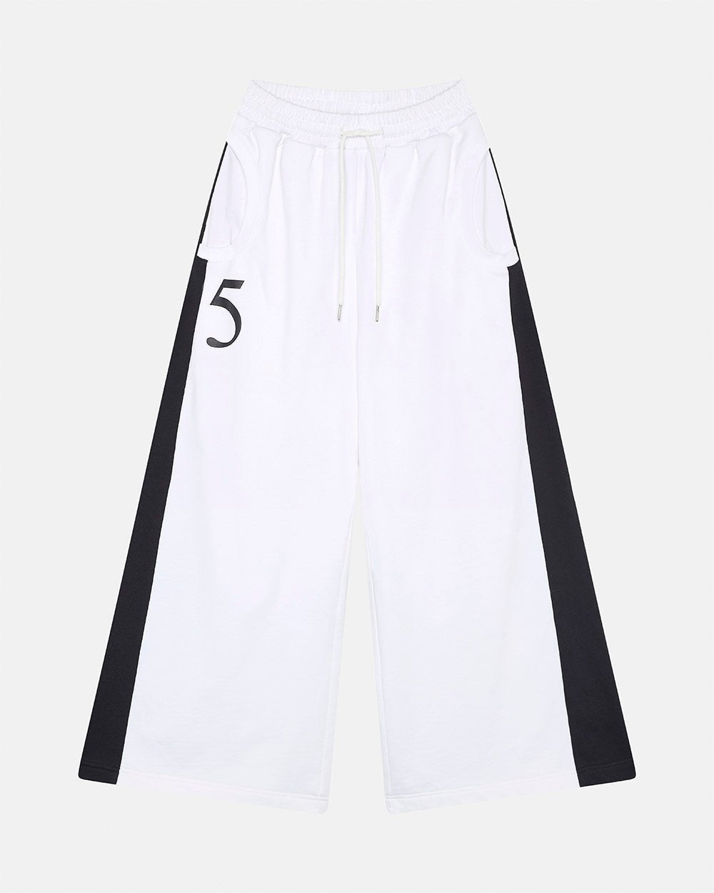 NIA SET SWEATPANTS WHITE & BLACK - white and black wide-leg sweatpants, front view - Cold Culture #packshot