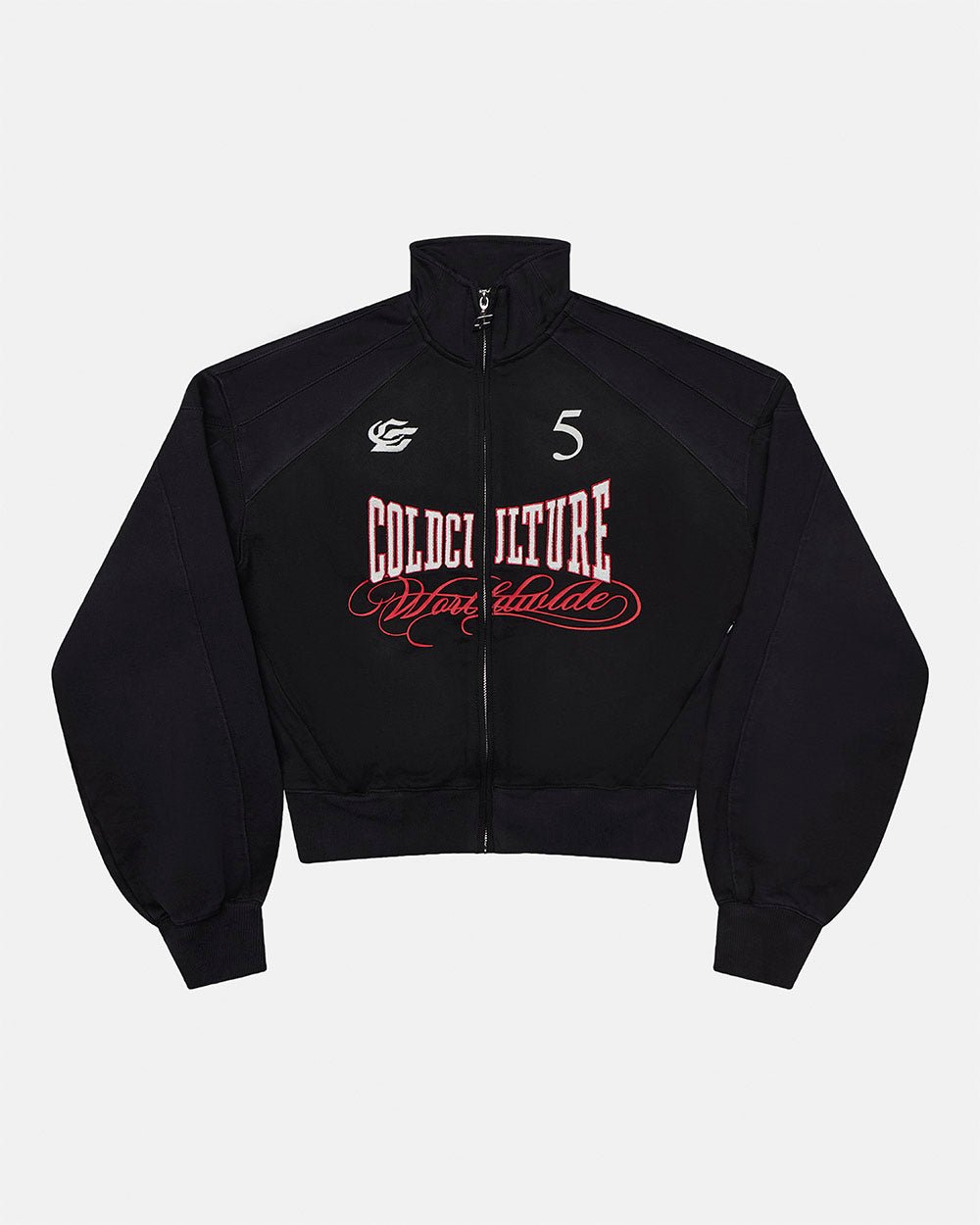 NIA SET ZIP UP BLACK - black graphic print zip-up hoodie, front view - Cold Culture #packshot