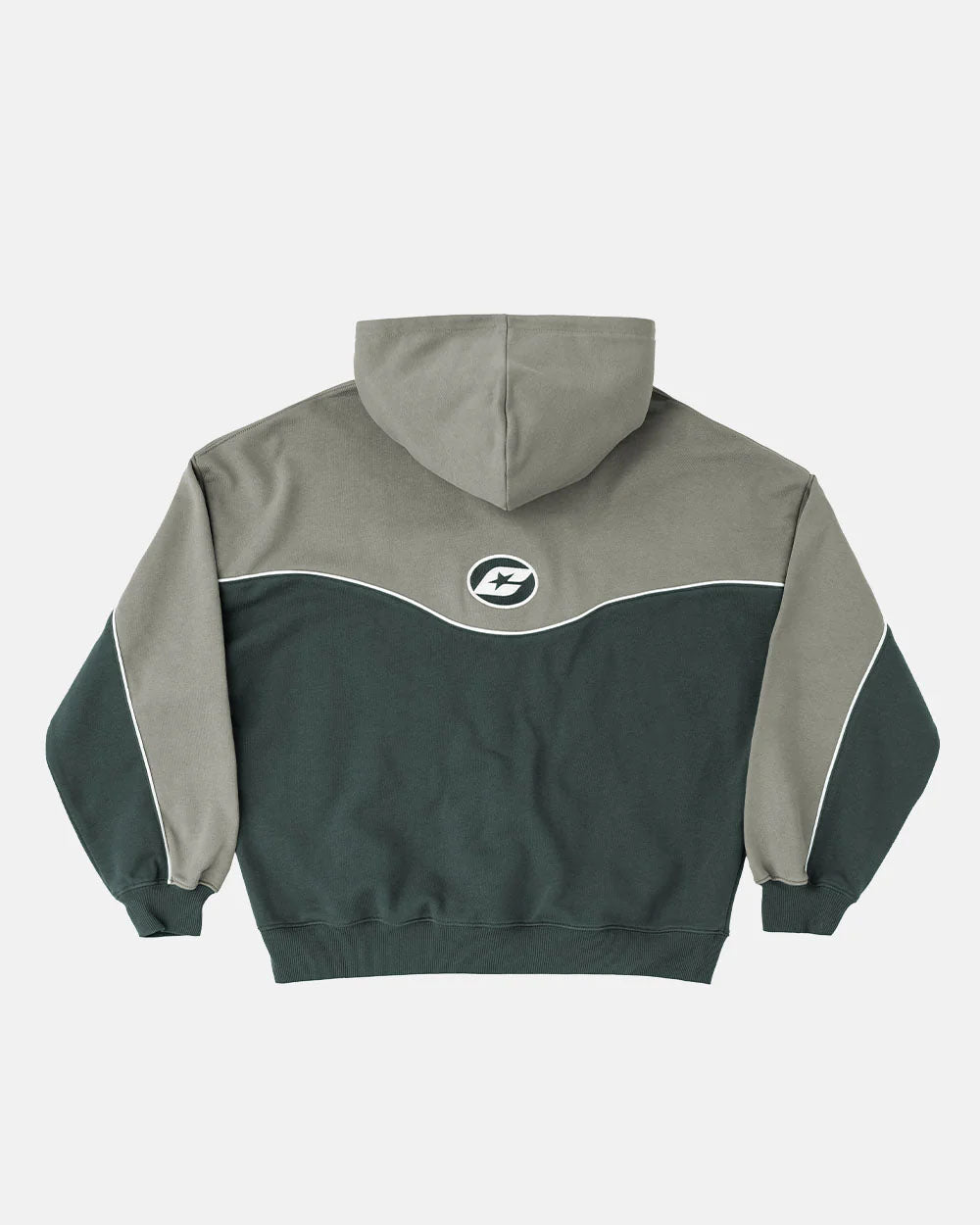 NO RISK ZIP HOODIE GREY SCALE - grey two-tone zip hoodie, back view - Cold Culture #packshot