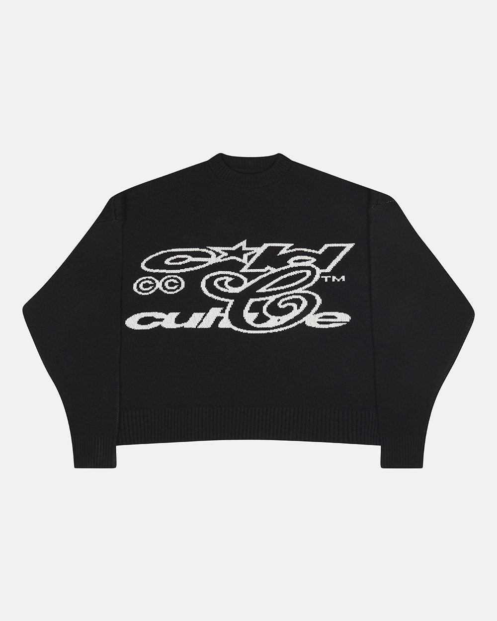 NO RULES KNIT BLACK - black graphic knit sweater, front view - Cold Culture #packshot