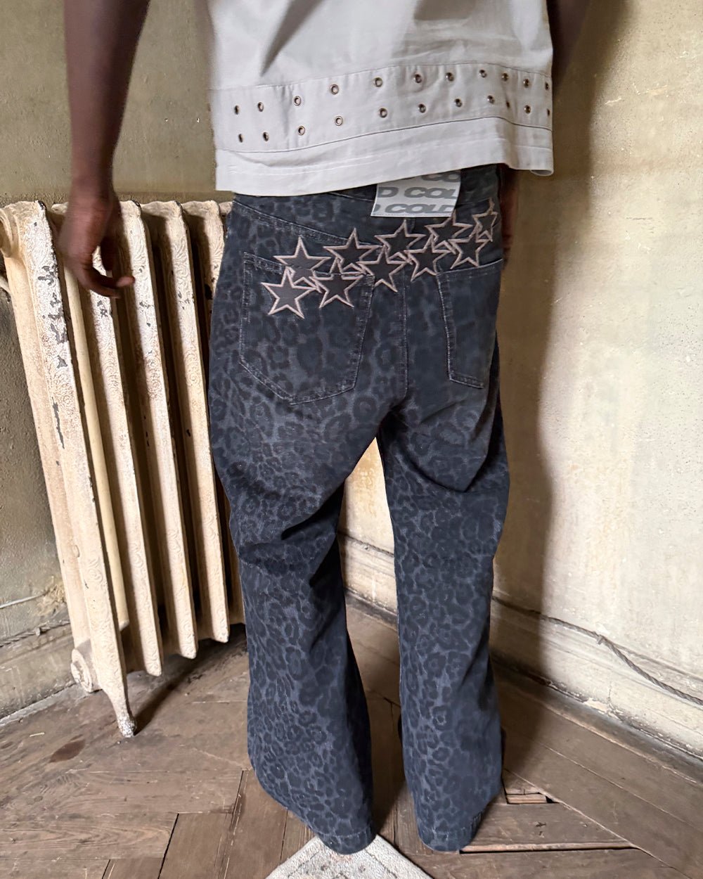 NOCTURNE BEAST V3 PANTS DARK GREY - dark grey leopard print pants, worn detail - Cold Culture
