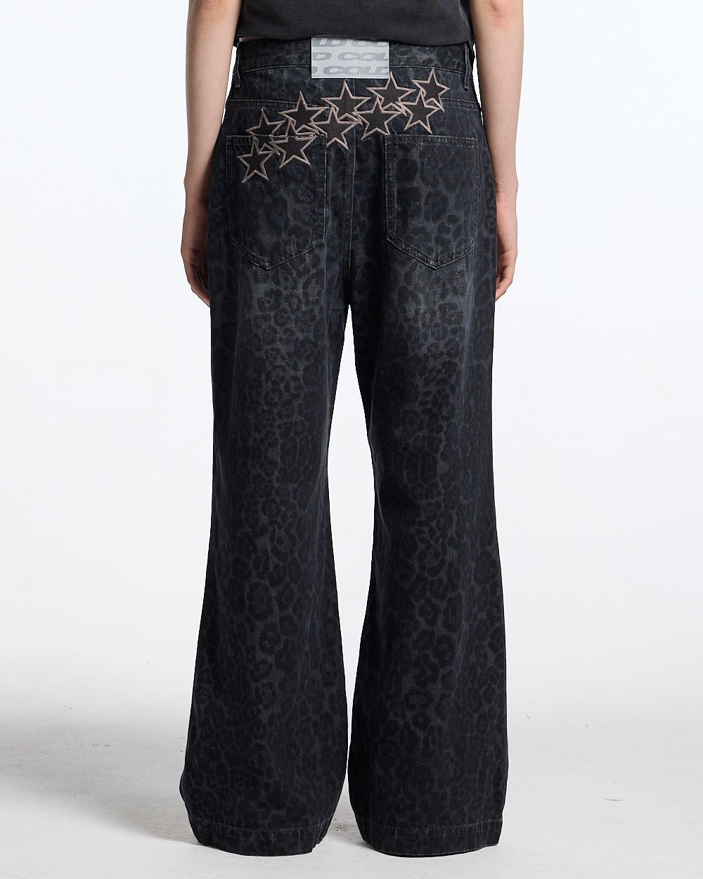 NOCTURNE BEAST V3 PANTS DARK GREY - dark grey leopard print pants, back view on female model - Cold Culture #woman