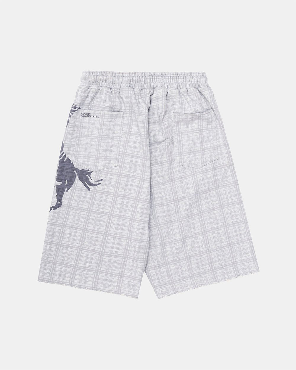 NOVEL SHORT SWEATPANTS GREY - grey plaid sweat shorts, back view - Cold Culture #packshot