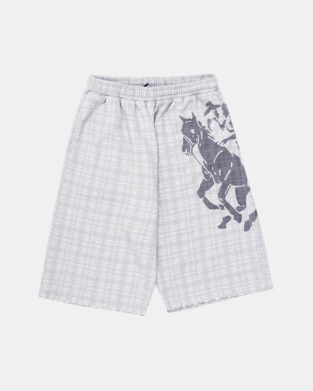 NOVEL SHORT SWEATPANTS GREY - grey plaid sweat shorts, front view - Cold Culture #packshot