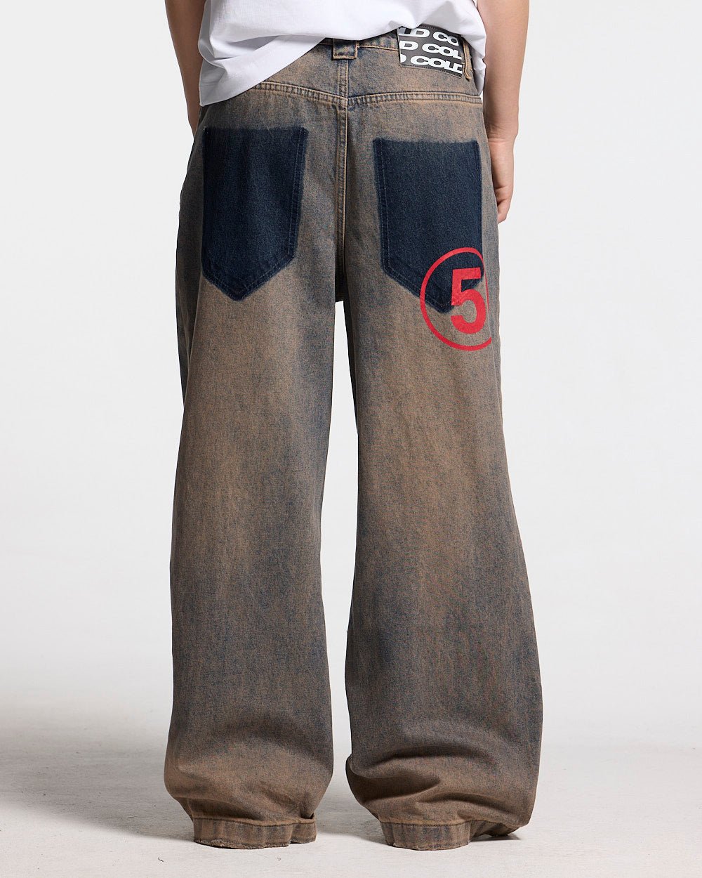 NUMBER 5 V3 DENIM PANTS DARK BLUE - dark blue washed denim pants, back view on female model - Cold Culture #woman