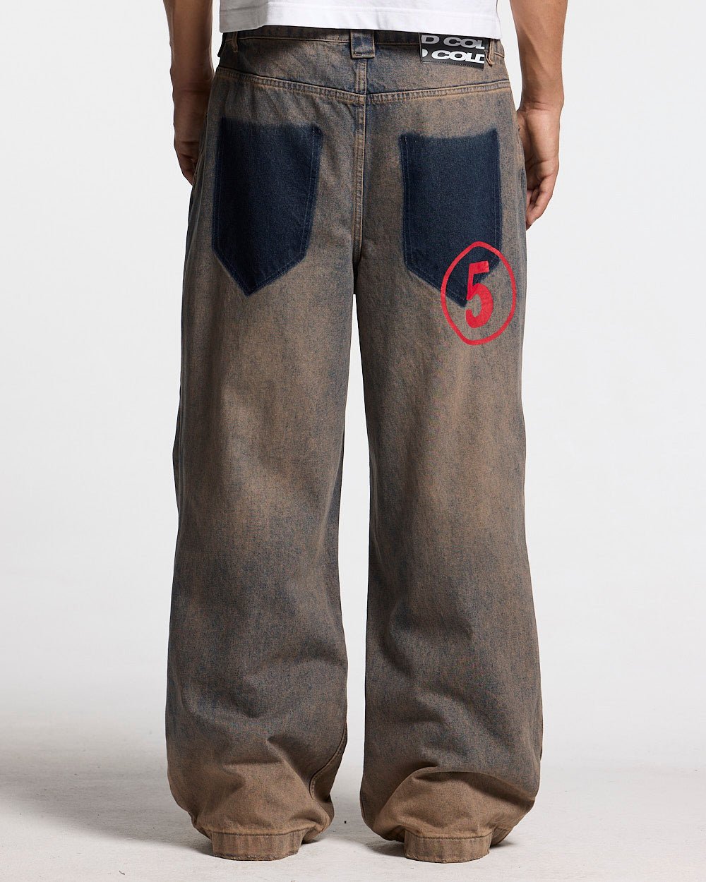 NUMBER 5 V3 DENIM PANTS DARK BLUE - dark blue washed denim pants, back view on male model - Cold Culture
