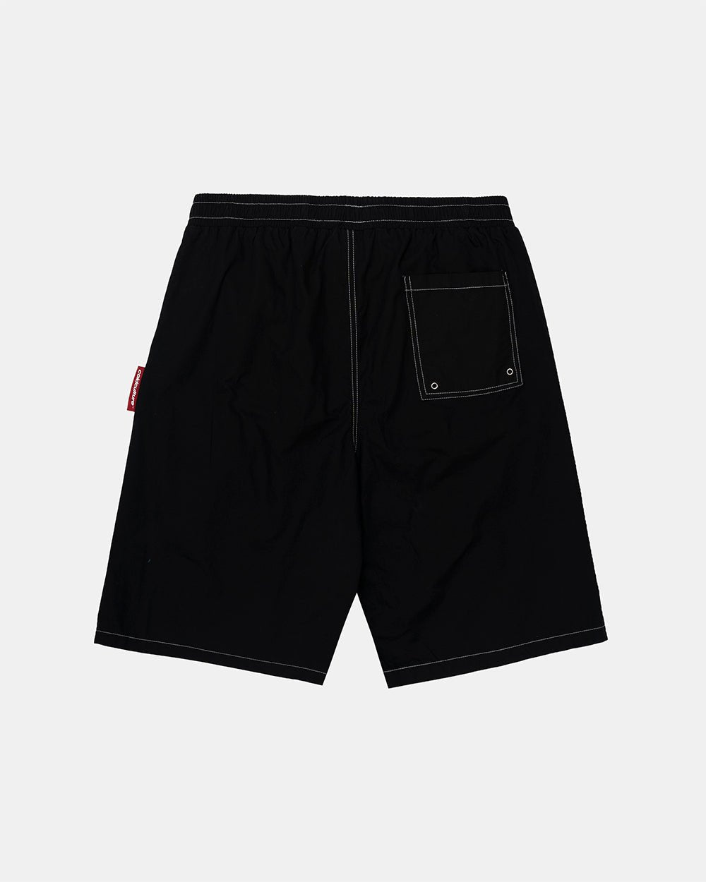 OBSIDIAN SWIMSHORTS BLACK - black embroidered swim shorts, back view - Cold Culture #packshot