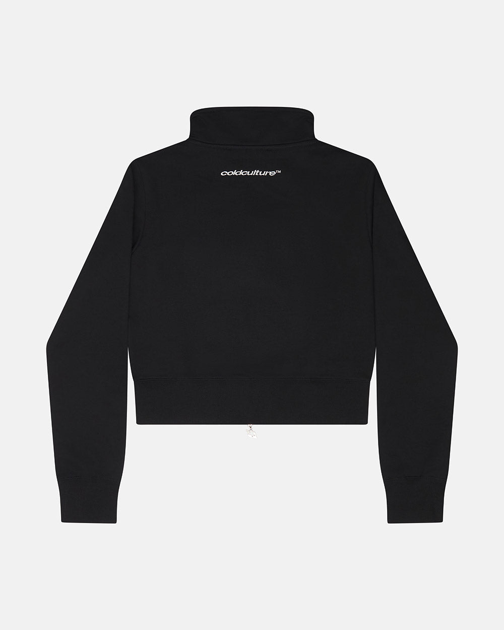 OFF GRID ZIPPER BLACK - black cropped zip-up hoodie, back view - Cold Culture #packshot