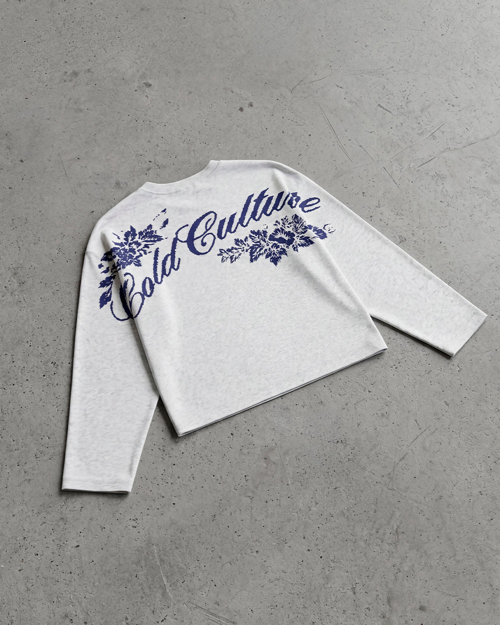 OLD SOUL LONGSLEEVE HEATHER GREY - heather grey graphic print longsleeve tee, flat lay - Cold Culture