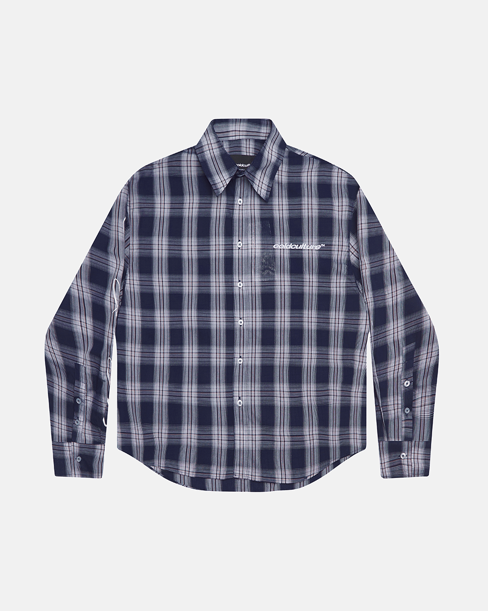 ON MY WAY LONGSLEEVE SHIRT BLUE - blue plaid long sleeve shirt, front view - Cold Culture #packshot