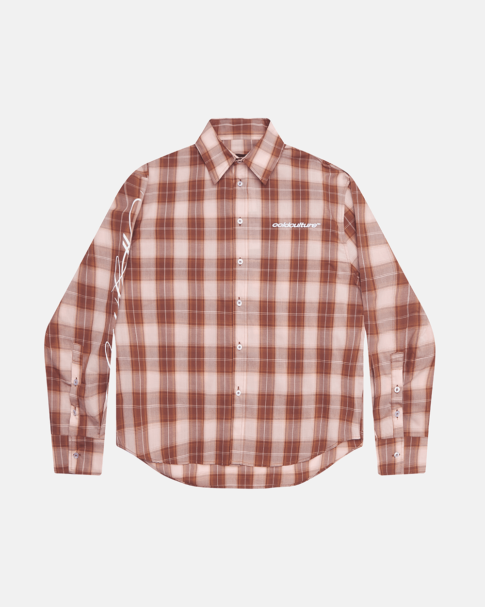 ON MY WAY LONGSLEEVE SHIRT PINK - pink plaid long sleeve shirt, front view - Cold Culture #packshot