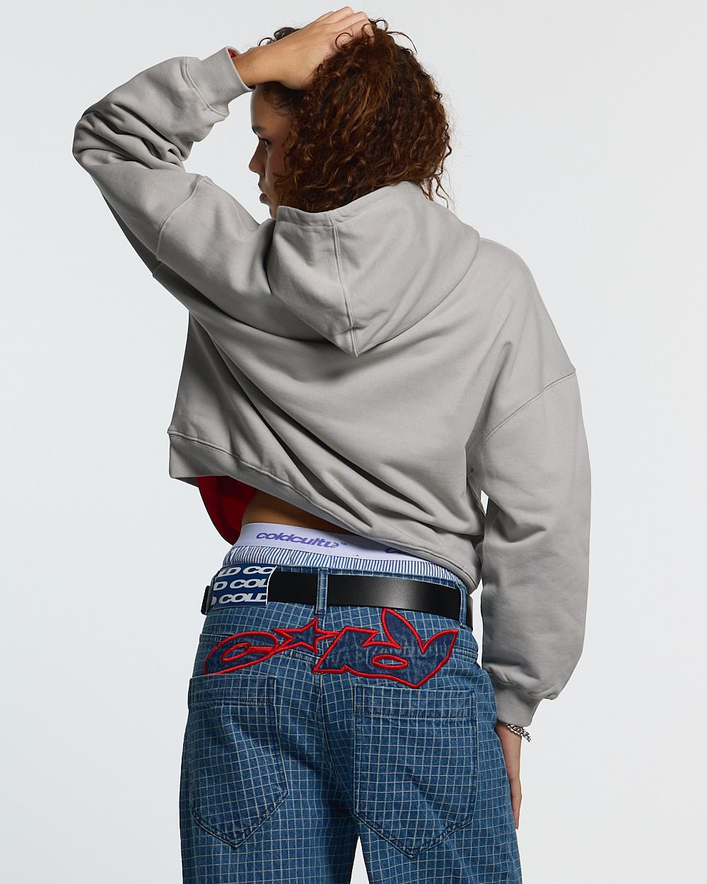 ON ROAD HOODIE GREY & GREEN - grey graphic print hoodie, back view on female model - Cold Culture #woman