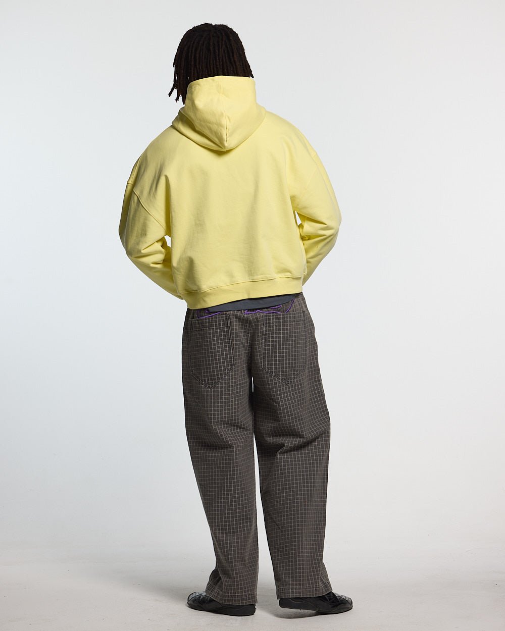 ON ROAD HOODIE YELLOW & BLUE - yellow graphic print hoodie, back view on male model - Cold Culture