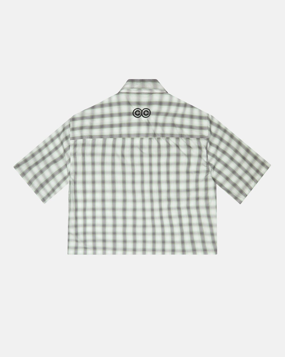 ONE POCKET SHIRT BLURRED GREEN - green checked short sleeve shirt, back view - Cold Culture #packshot