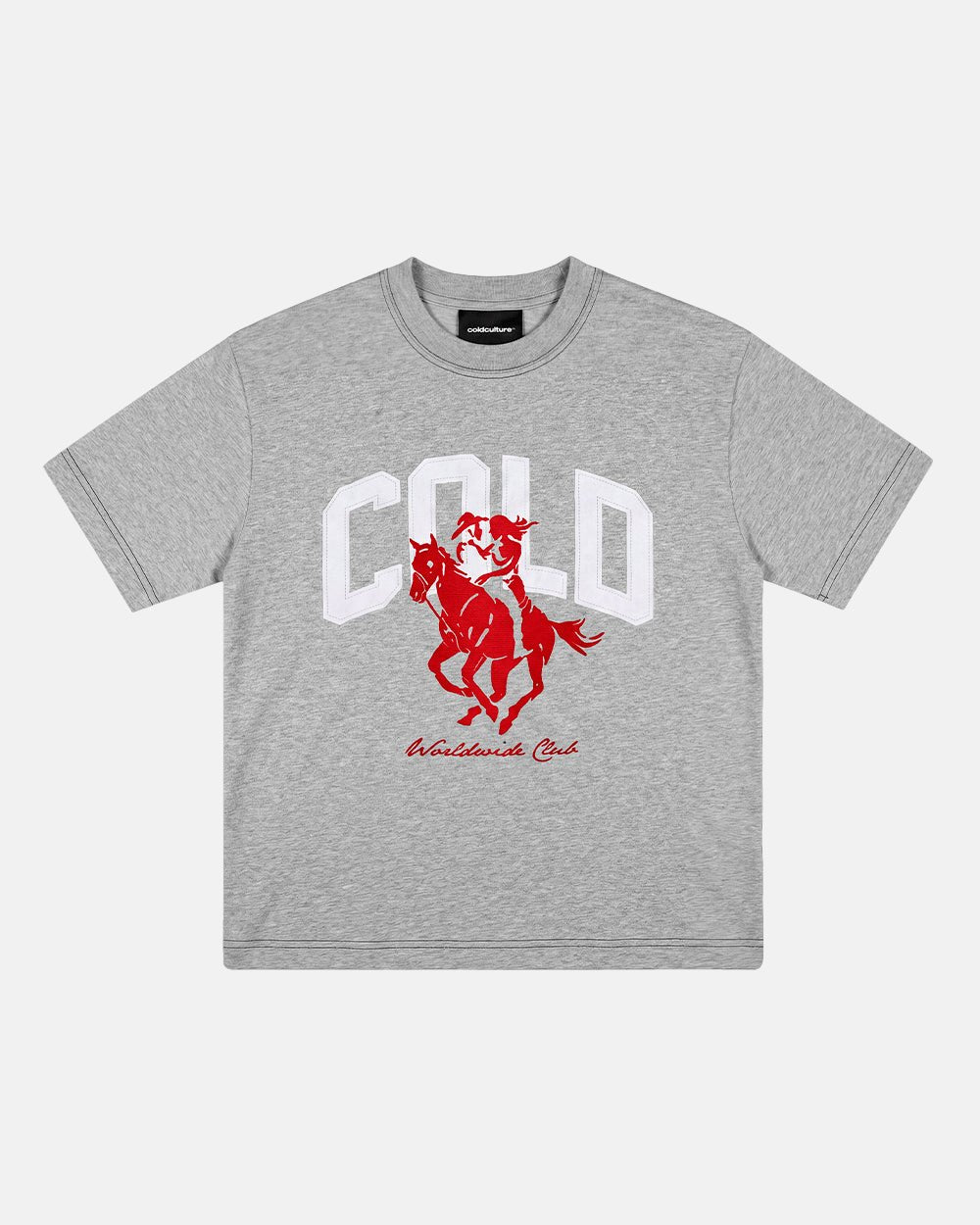 OPERA TEE HEATHER GREY - heather grey horse print tee, front view - Cold Culture #packshot