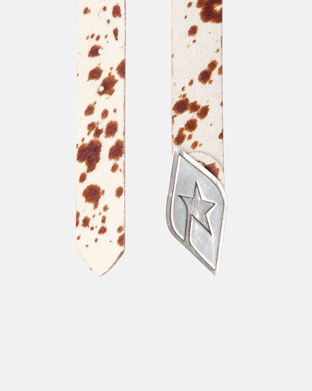 ORIGINAL LEATHER BELT MUU! - cow print leather belt, detail close-up - Cold Culture