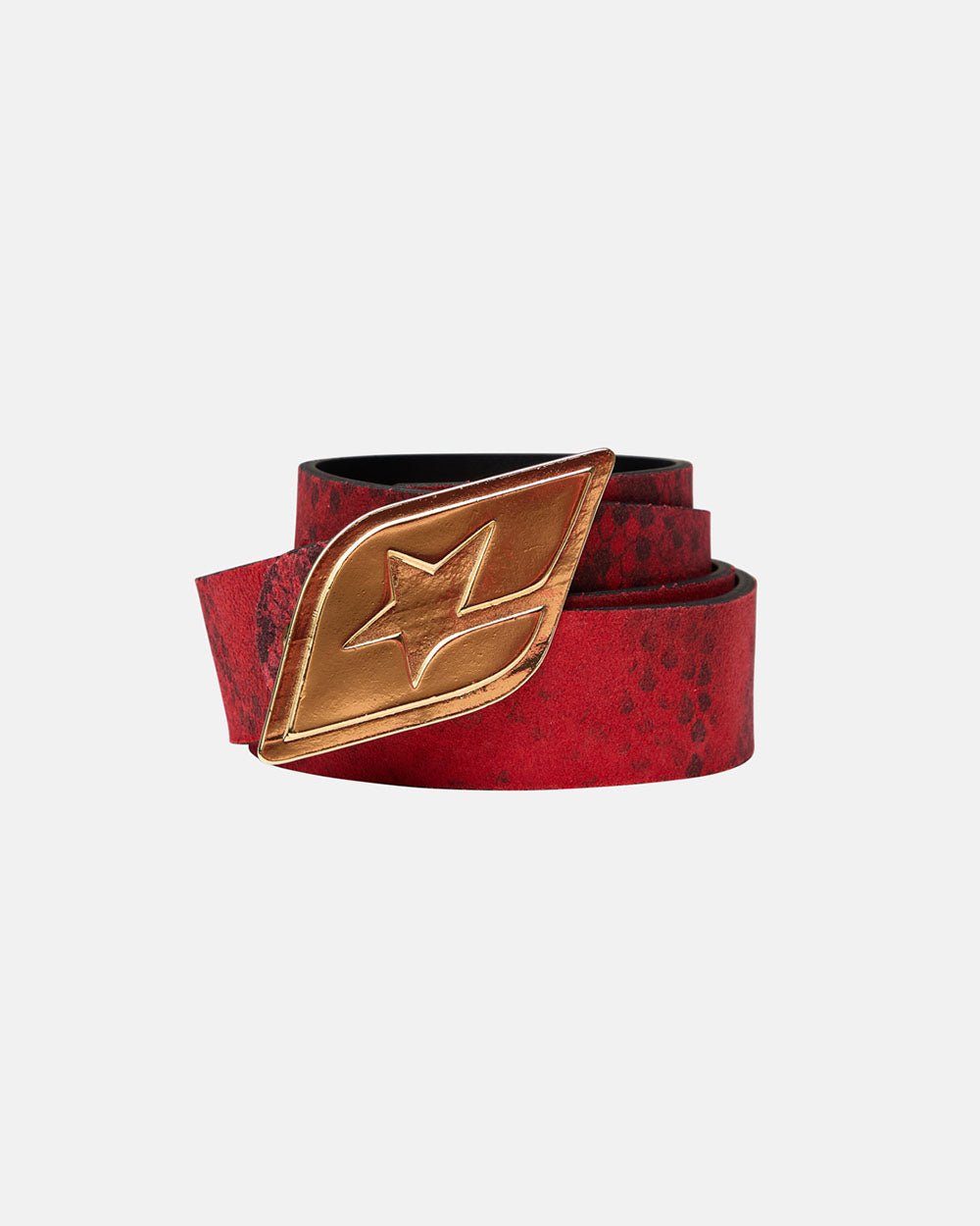 ORIGINAL LEATHER BELT RED SNAKE - red snake print leather belt, front view - Cold Culture #packshot