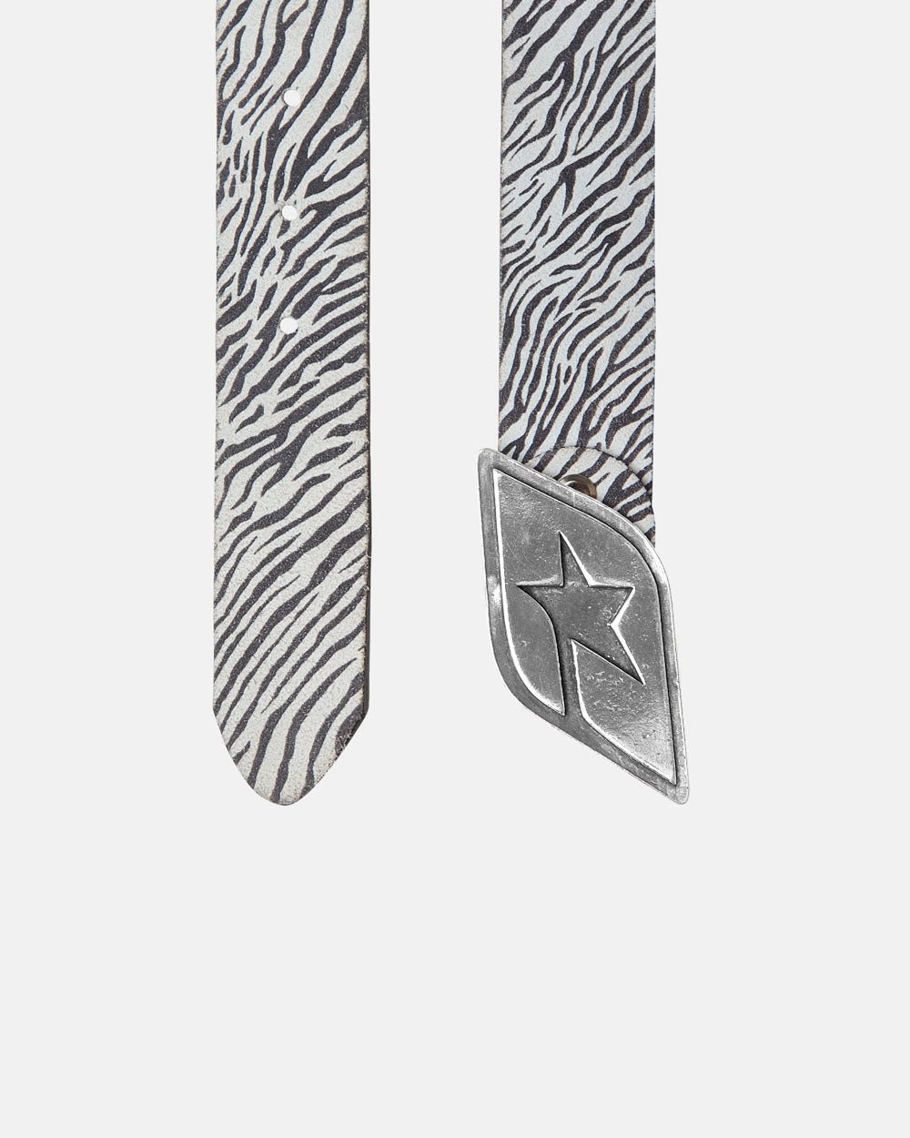 ORIGINAL LEATHER BELT ZEBRA - zebra print leather belt, detail close-up - Cold Culture