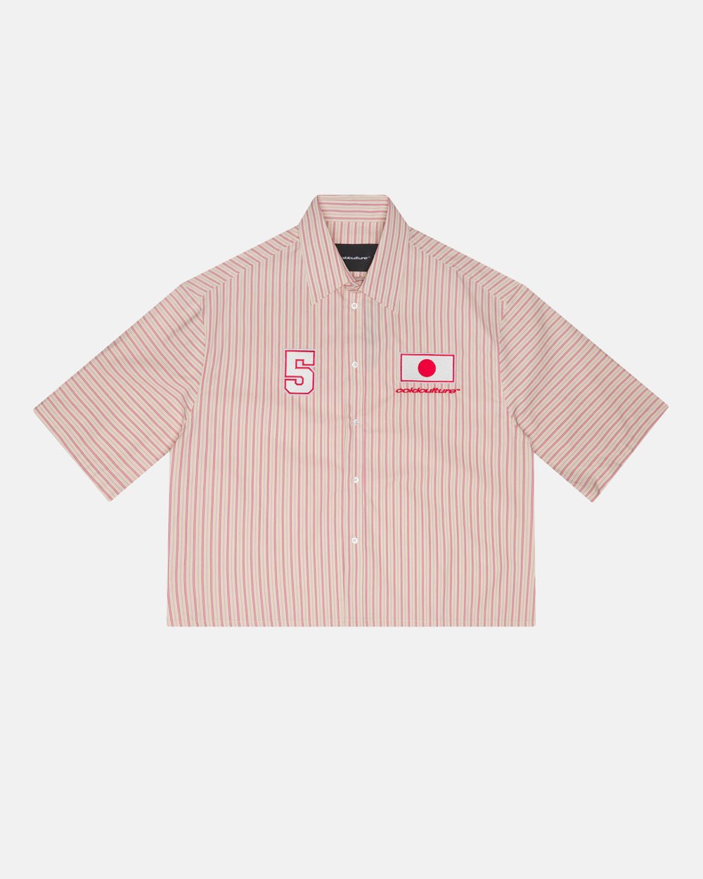 OSAKA SHIRT MIX PINK - pink striped short sleeve shirt, front view - Cold Culture #packshot