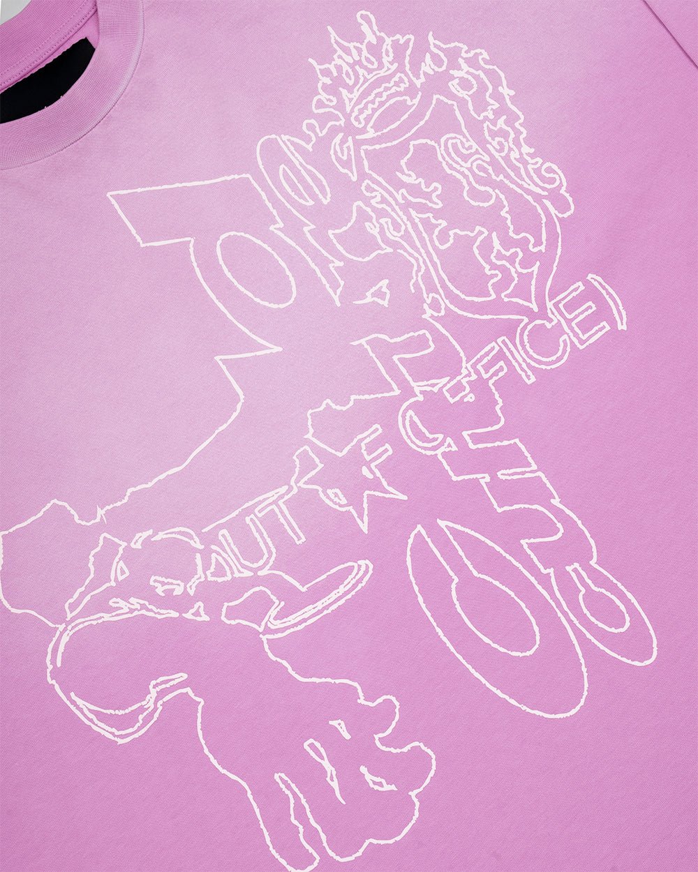 OUT OF THE OFFICE LONGSLEEVE PINK - pink graphic print longsleeve tee, detail close-up - Cold Culture