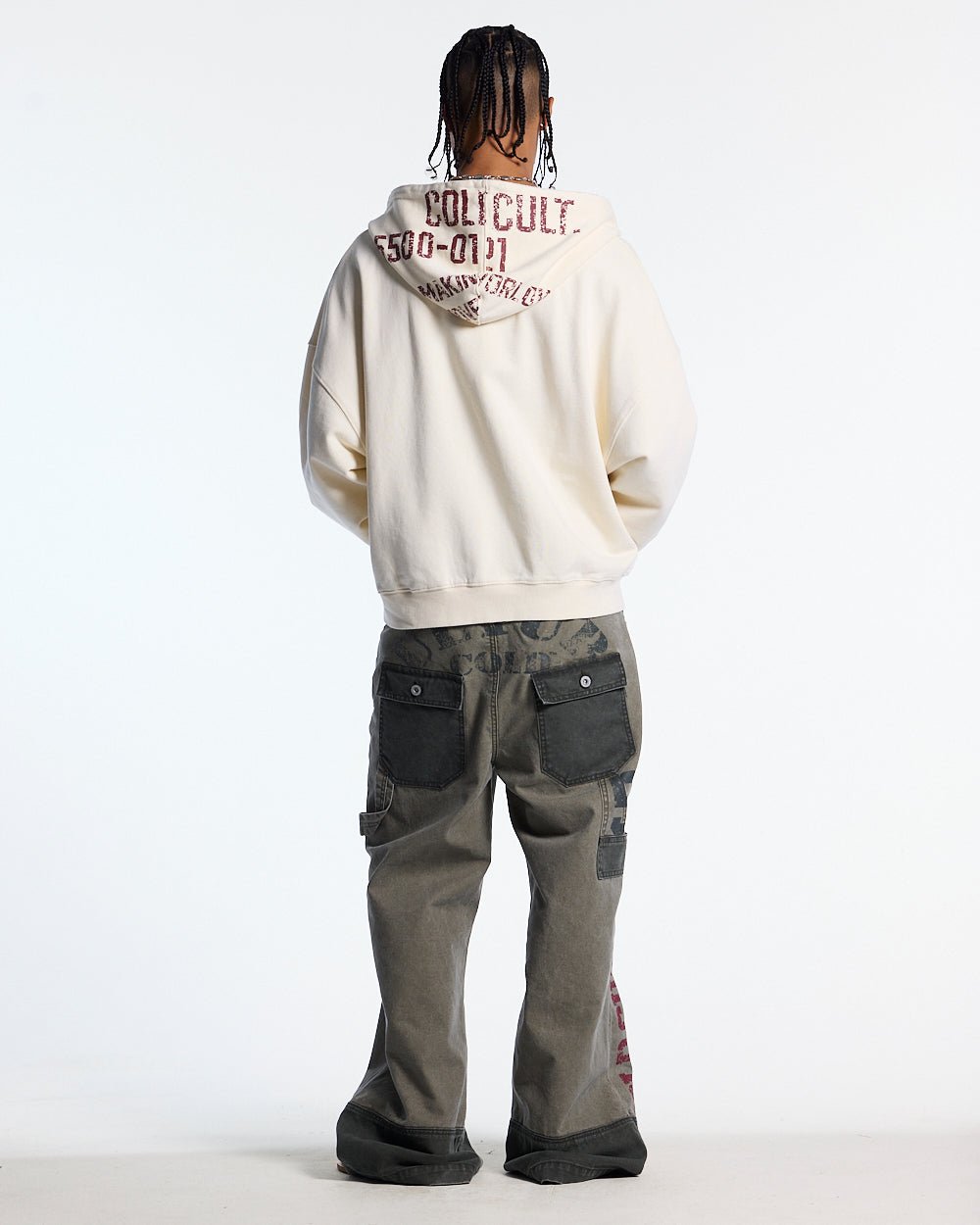 PARATROOPER V3 PANTS MILITARY GREEN - military green contrast panel pants, back view on male model - Cold Culture #man