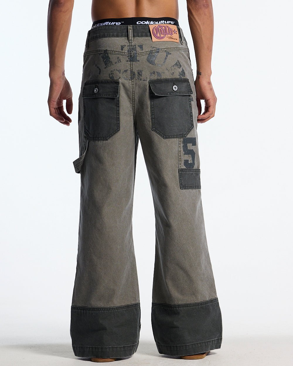 PARATROOPER V3 PANTS MILITARY GREEN - military green contrast panel pants, back view on male model - Cold Culture