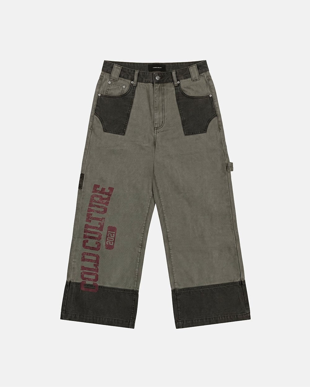 PARATROOPER V3 PANTS MILITARY GREEN - military green contrast panel pants, front view - Cold Culture #packshot