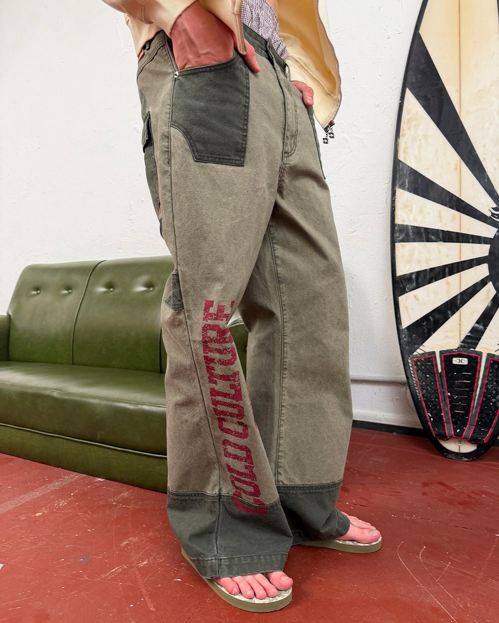 PARATROOPER V3 PANTS MILITARY GREEN - military green contrast panel pants, worn detail - Cold Culture