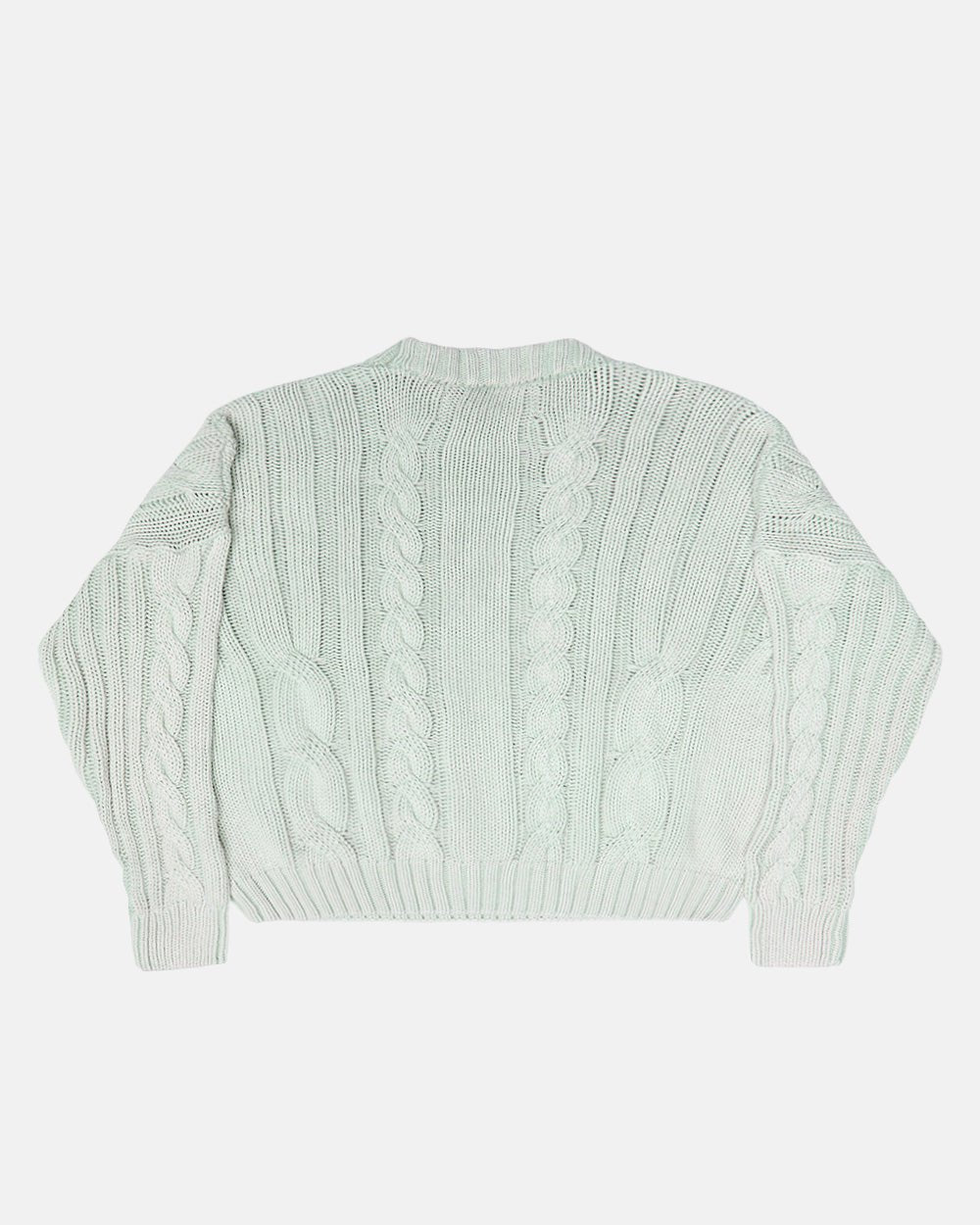 PATTERNED KNIT LIGHT BLUE - light blue cable knit sweater, back view - Cold Culture #packshot