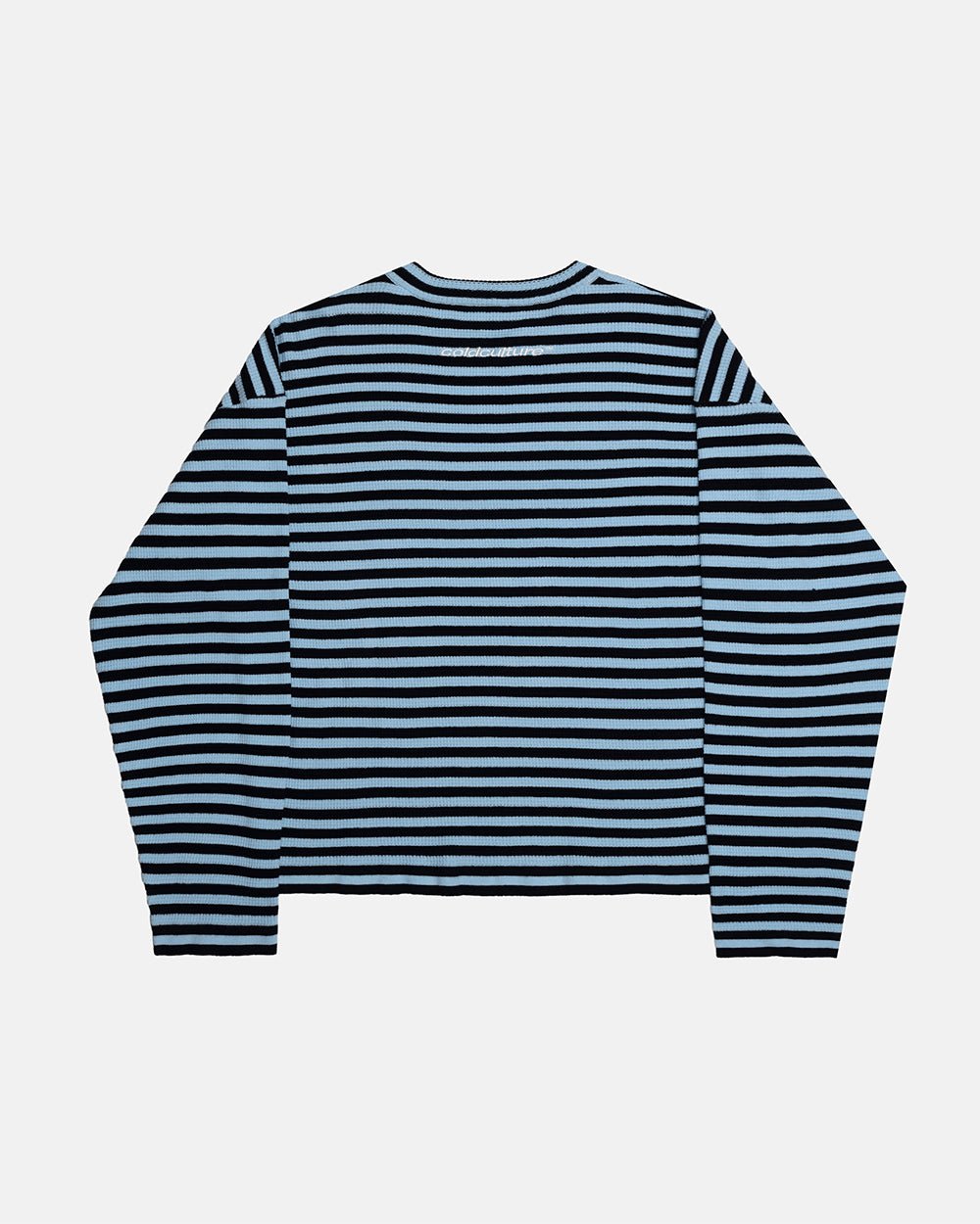 PHARREL LONGSLEEVE DARK & LIGHT BLUE - blue striped longsleeve tee, back view - Cold Culture #packshot
