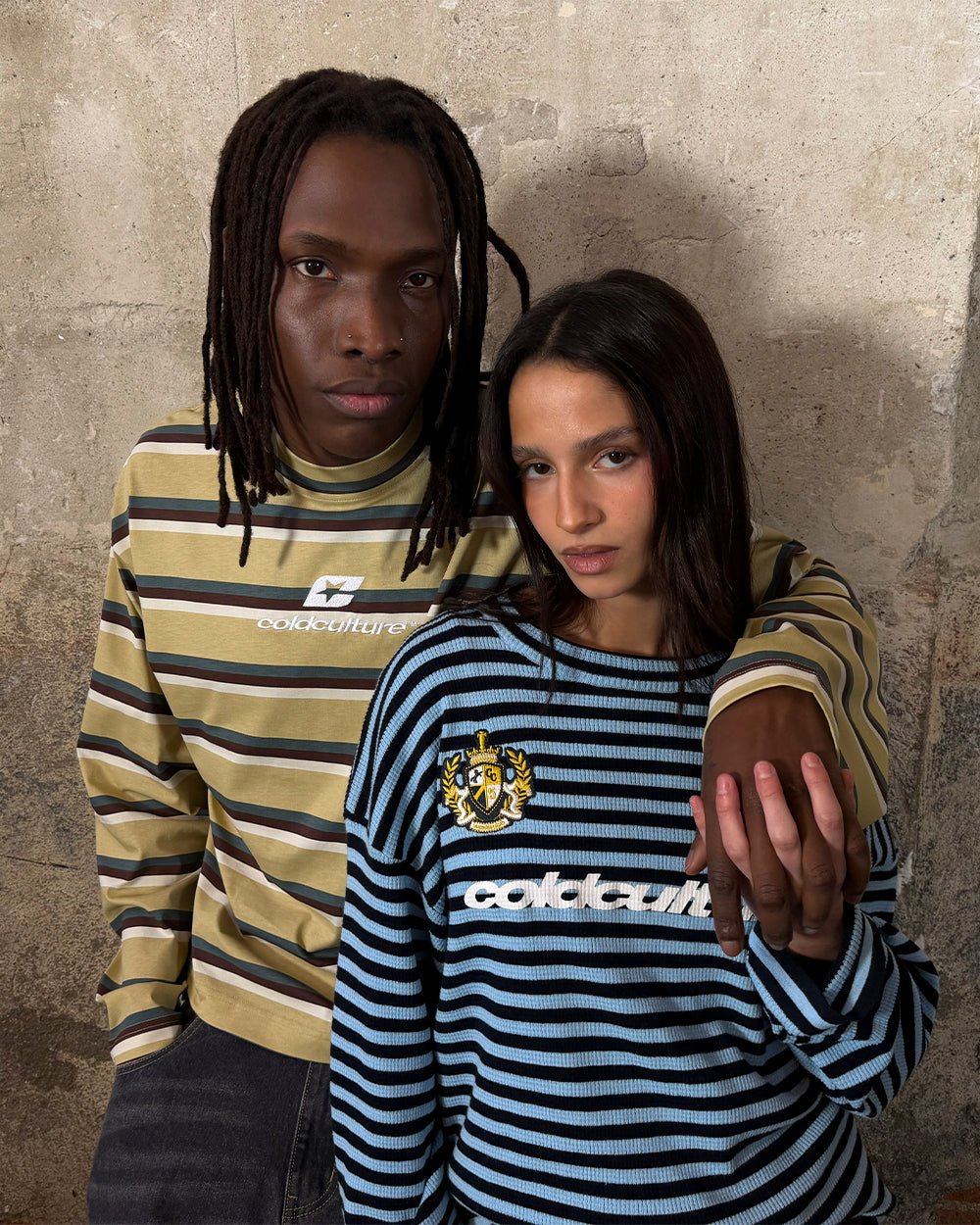 PHARREL LONGSLEEVE DARK & LIGHT BLUE - blue striped longsleeve tee, street style shot - Cold Culture #woman