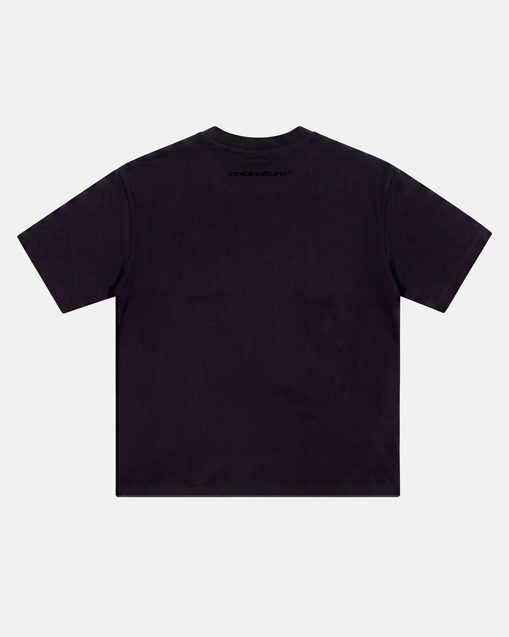 PIECES TEE BLACK - black applique tee, back view - Cold Culture #packshot