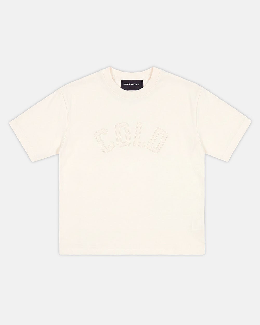 PIECES TEE OFF-WHITE - off-white applique tee, front view - Cold Culture #packshot