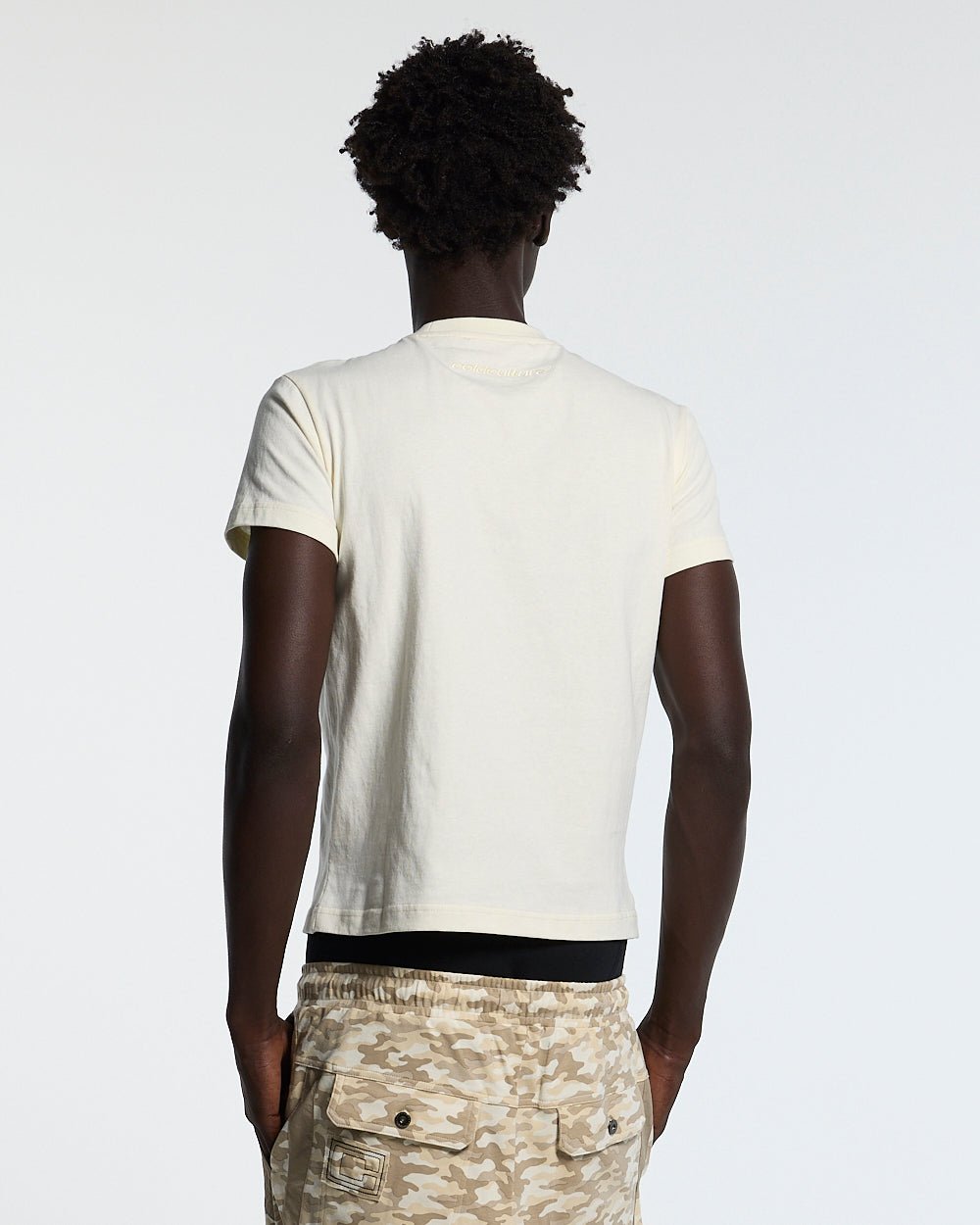 PIECES TEE OFF-WHITE - off-white applique tee, back view on male model - Cold Culture #man
