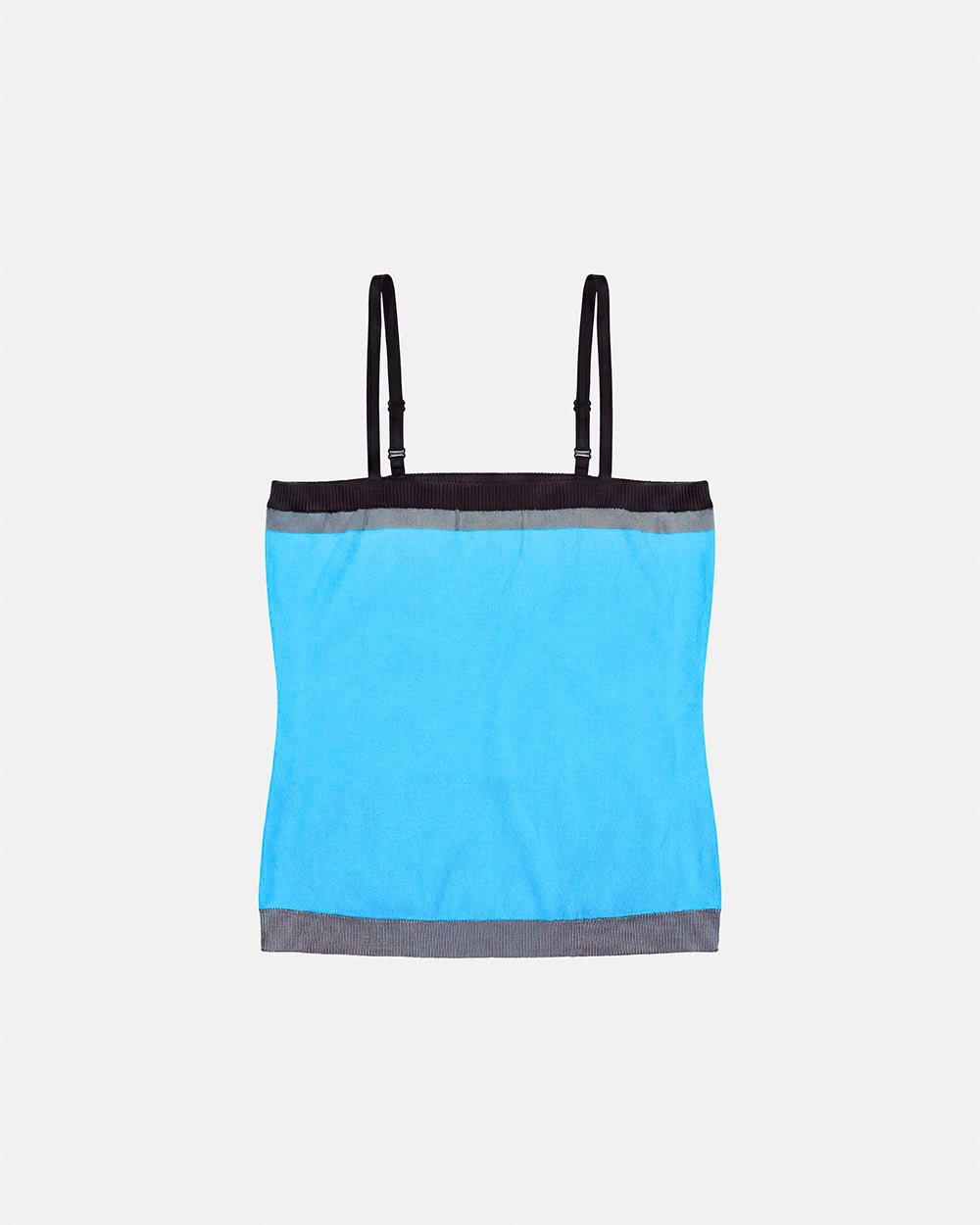 PIPE KNIT TOP BLUE - blue knit cami top, back view - Cold Culture #packshot