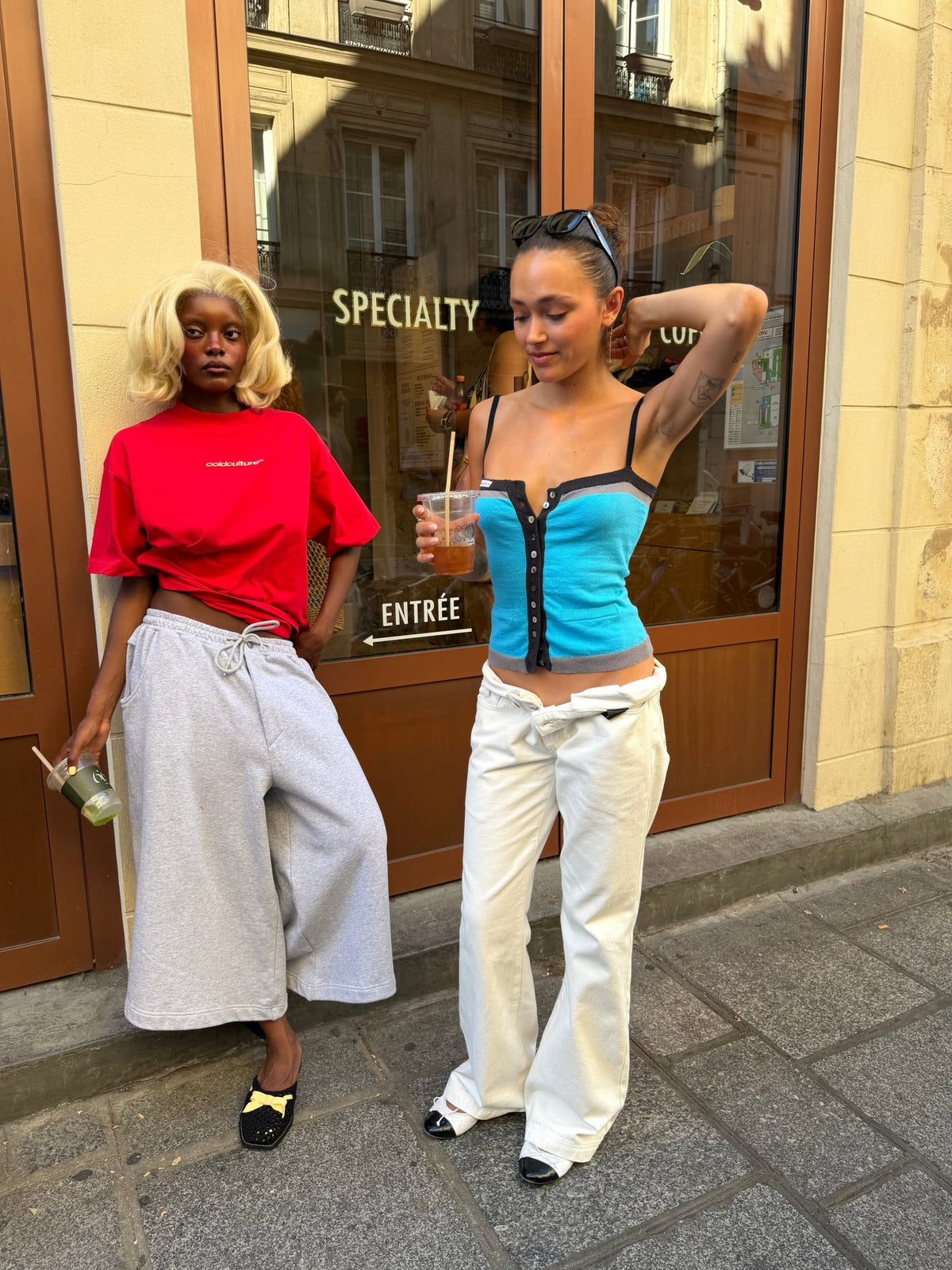 PIPE KNIT TOP BLUE - blue knit cami top, street style shot - Cold Culture #woman
