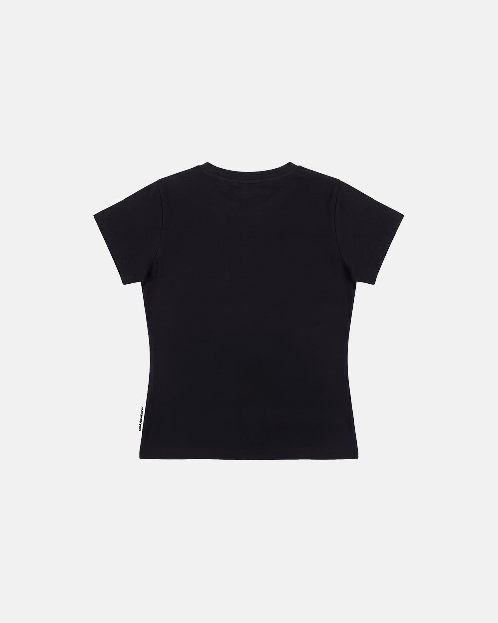 PLEASE IBIZA BABY TEE BLACK - black graphic print baby tee, flat lay - Cold Culture #packshot