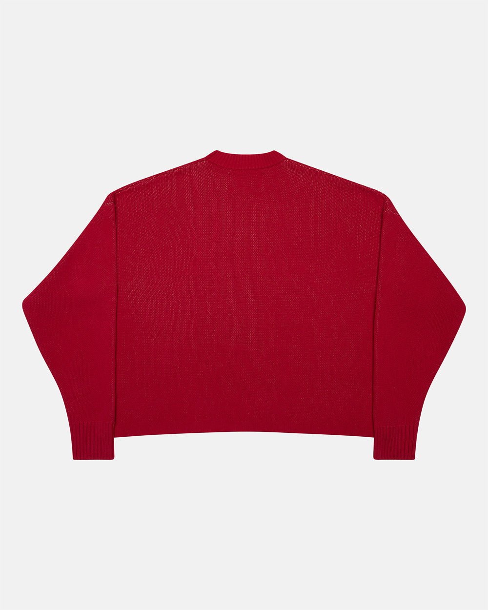POISON KNIT RED AND SALMON - red graphic print knit sweater, back view - Cold Culture #packshot