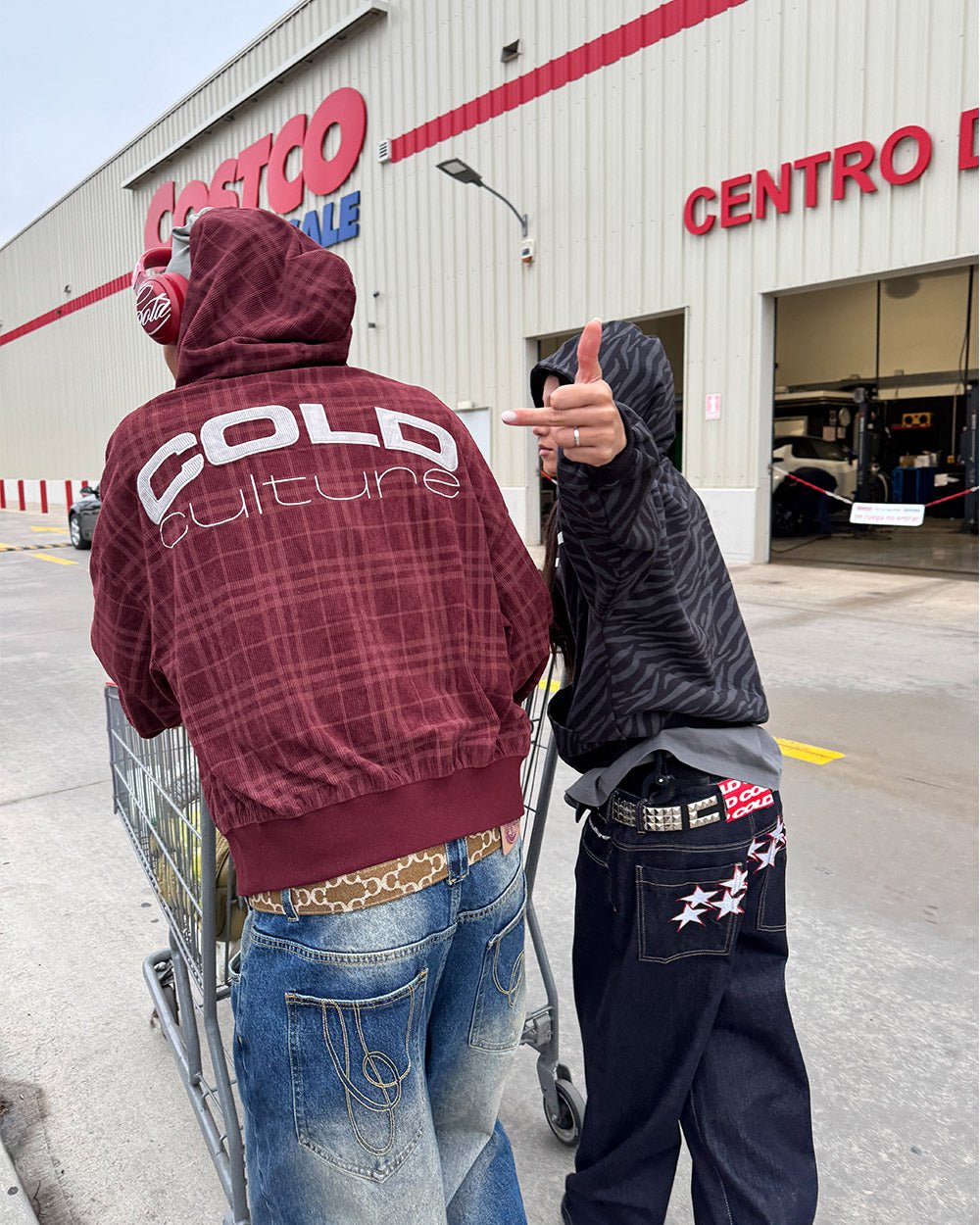 POSH ZIP HOODIE BURGUNDY - burgundy plaid zip-up hoodie, street style shot - Cold Culture