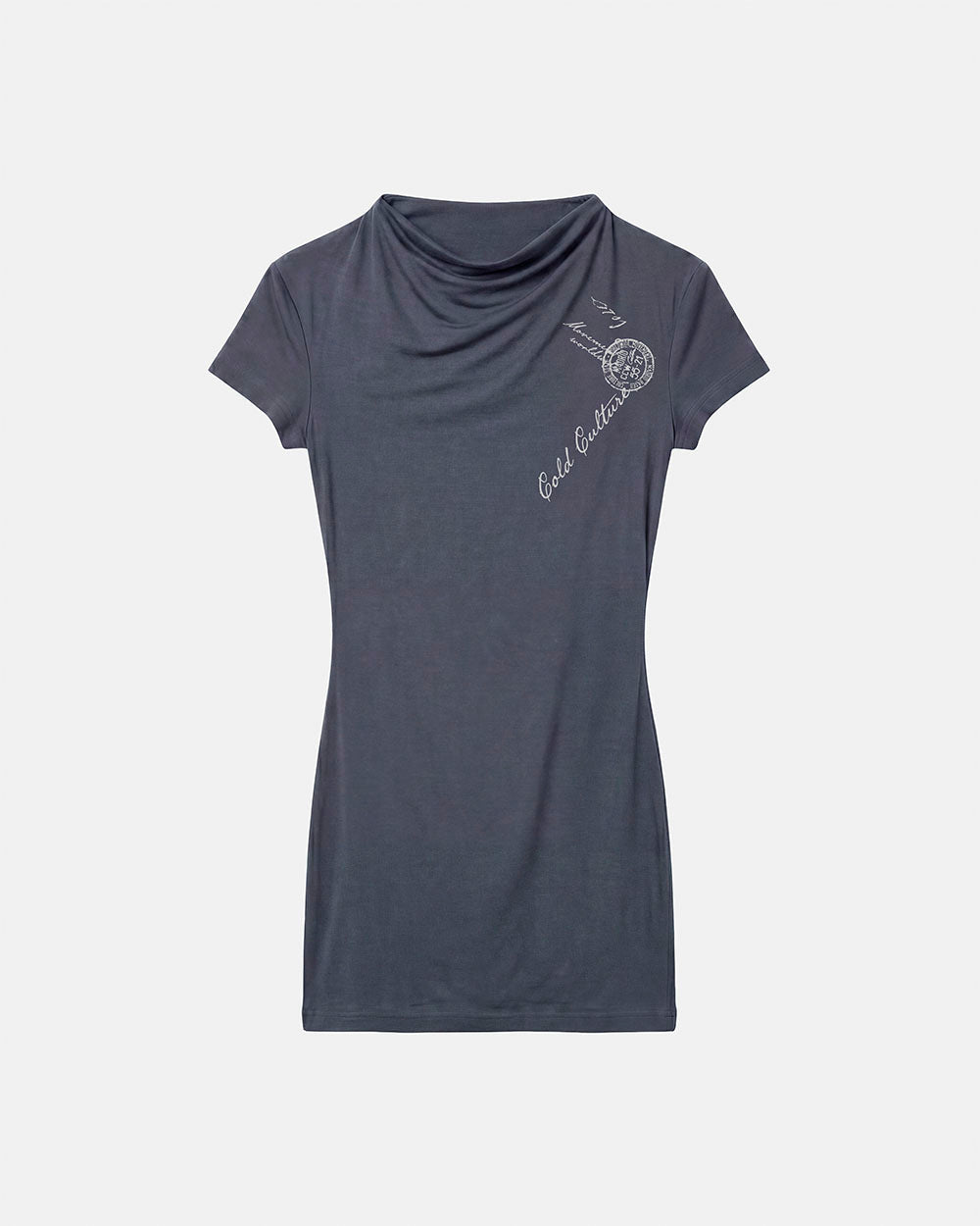 POSTAL BABY TEE GREY - grey graphic print baby tee, front view - Cold Culture #packshot
