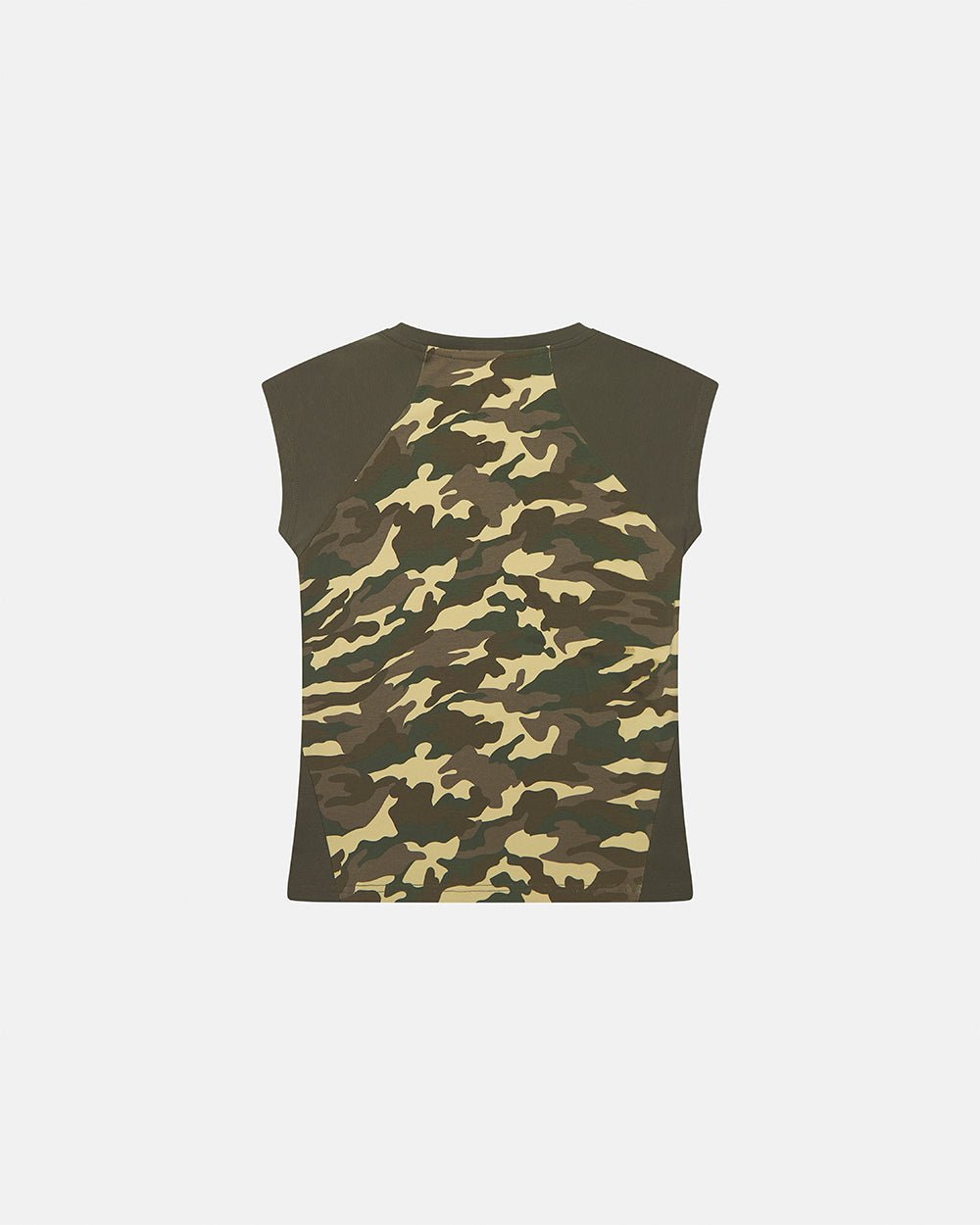 PRETTY BABY TEE GREEN - green camo baby tee, back view - Cold Culture #packshot