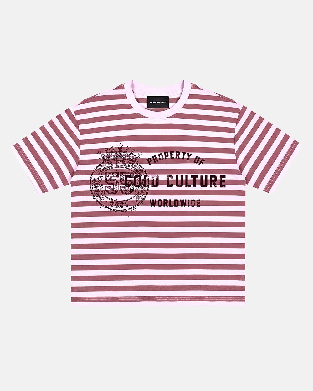 PROPERTY TEE PINK - pink striped tee, front view - Cold Culture #packshot