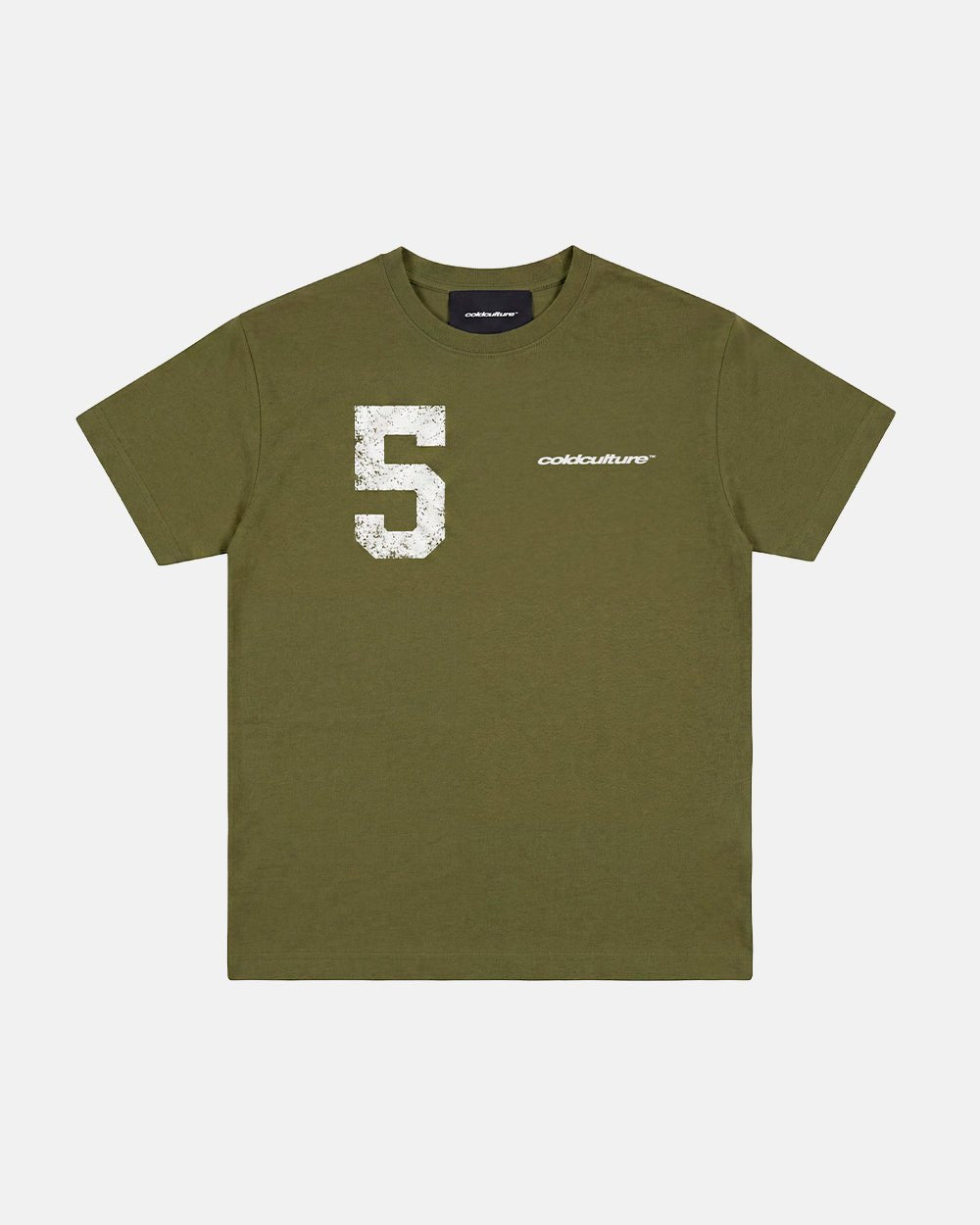 PUMPING TEE GREEN - olive green graphic print tee, front view - Cold Culture #packshot