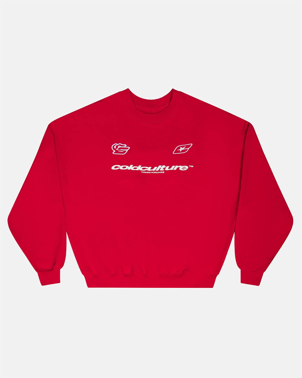 RACING CREWNECK RED - red logo print crewneck sweatshirt, front view - Cold Culture #packshot