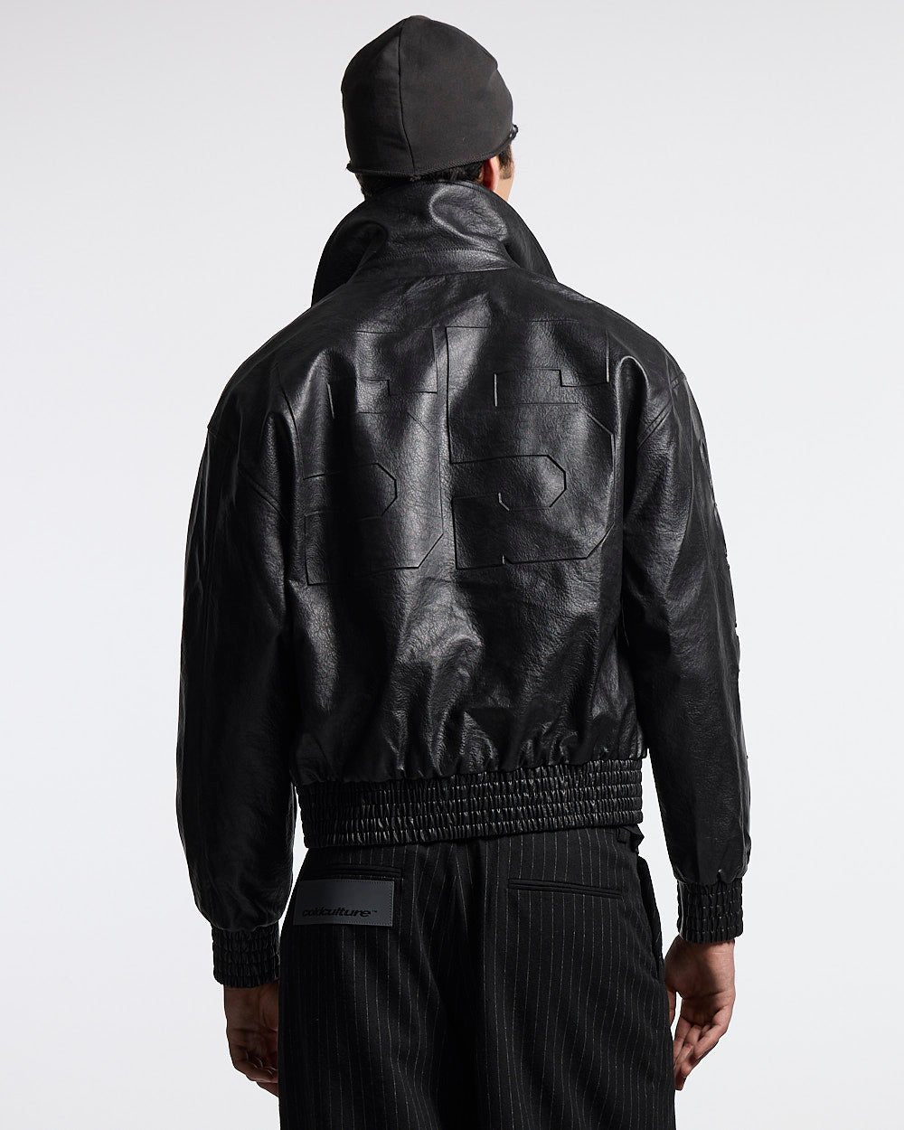 RACING JACKET BLACK - black leather jacket, back view on male model - Cold Culture #man