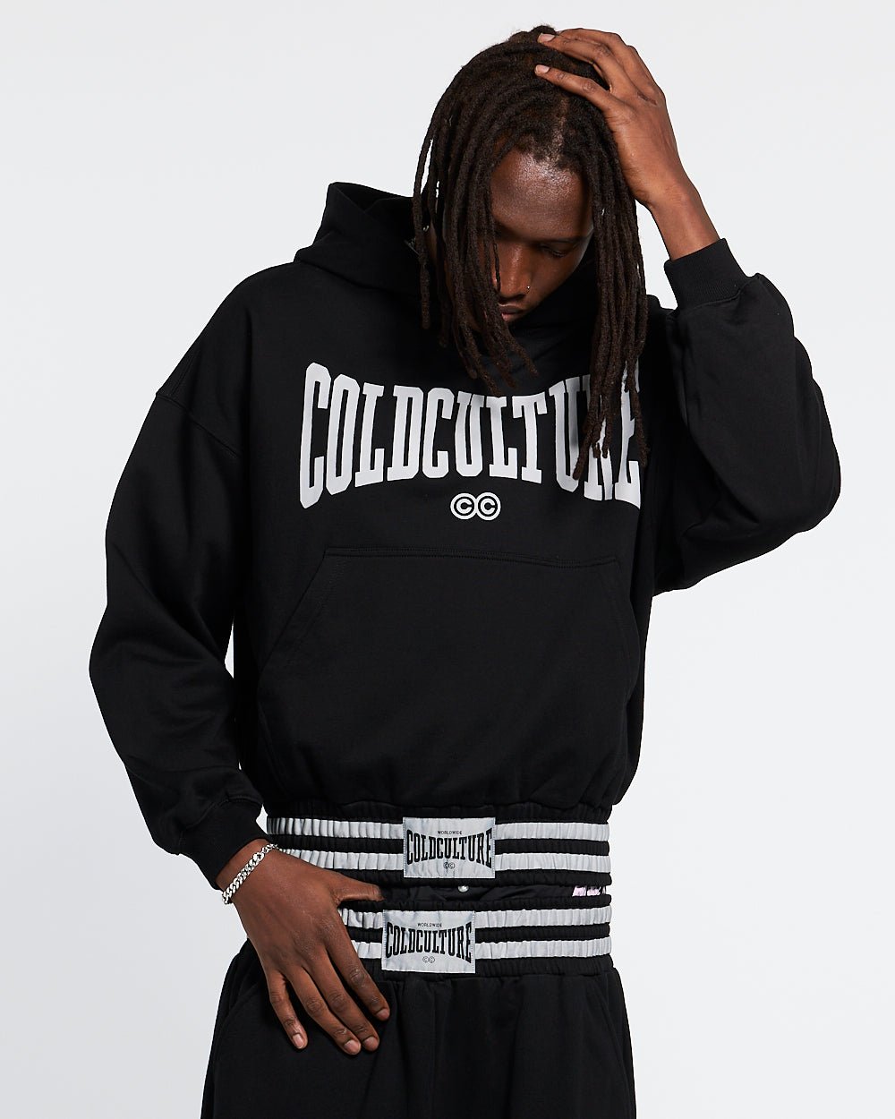 RAGE IN THE RING HOODIE BLACK - black graphic print hoodie, front view on male model - Cold Culture #man