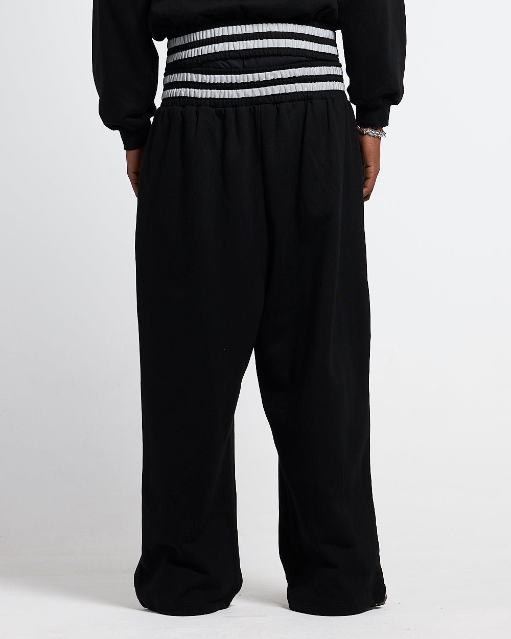 RAGE IN THE RING PANTS  BLACK - black baggy sweatpants, back view on male model - Cold Culture