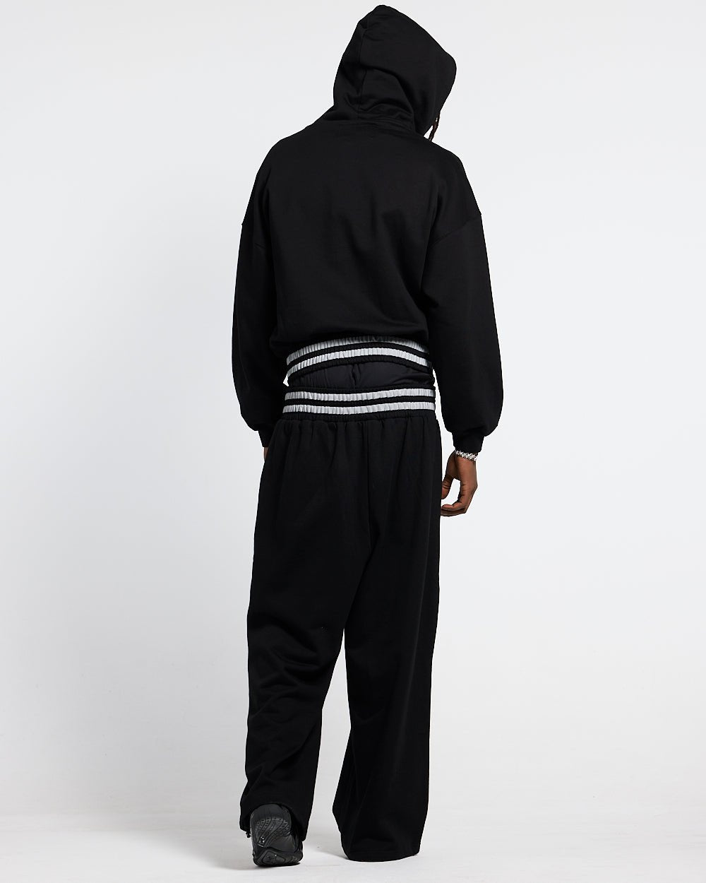RAGE IN THE RING PANTS  BLACK - black baggy sweatpants, back view on male model - Cold Culture